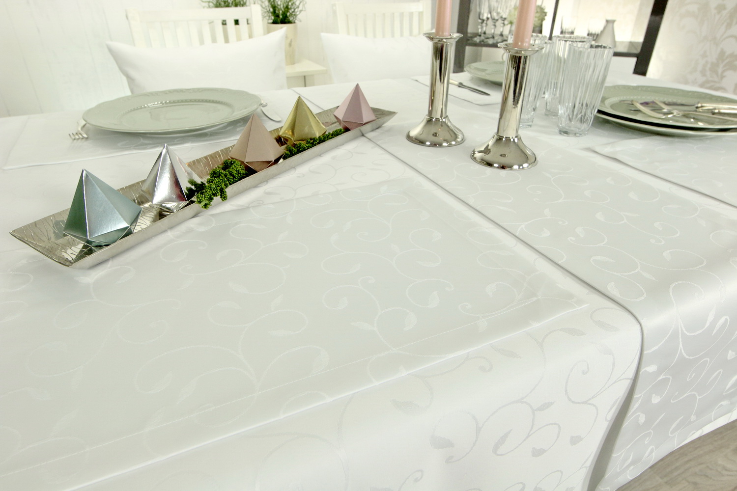 Tischset 30x48 cm Damast weiß Muster mit FLECKSCHUTZ Platzset