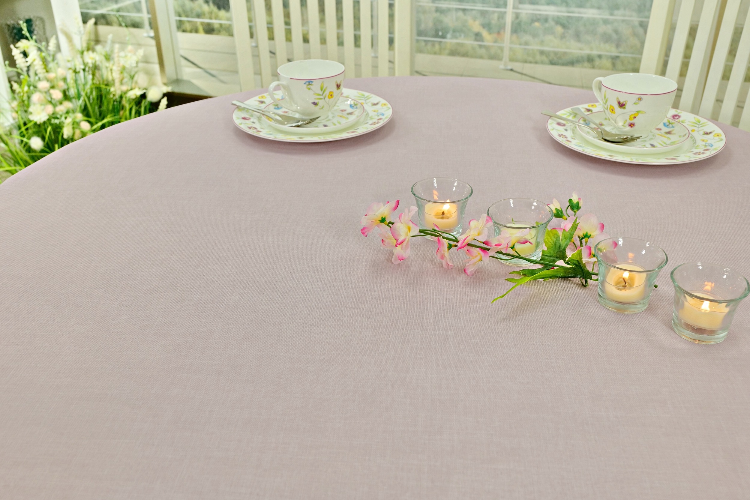 Tischdecke mit Fleckschutz Altrosa uni Leinenoptik Valerie Breite 90 cm OVAL