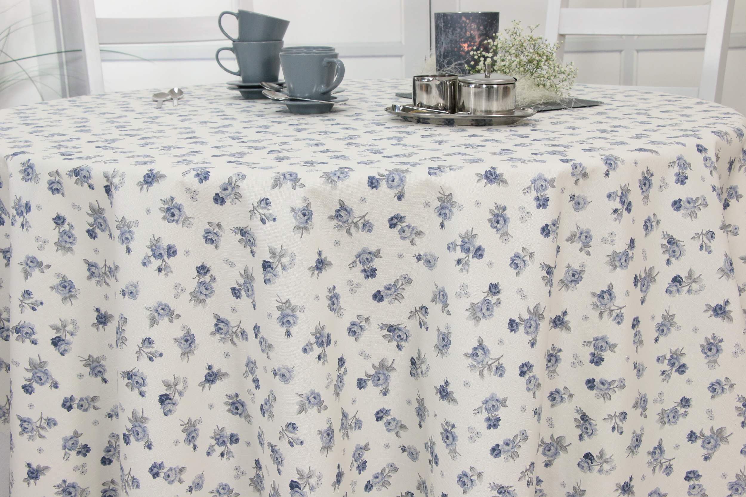 Tischdecke abwaschbar Weiß Grau Blau Rose ab Ø 80 cm bis 138 cm RUND