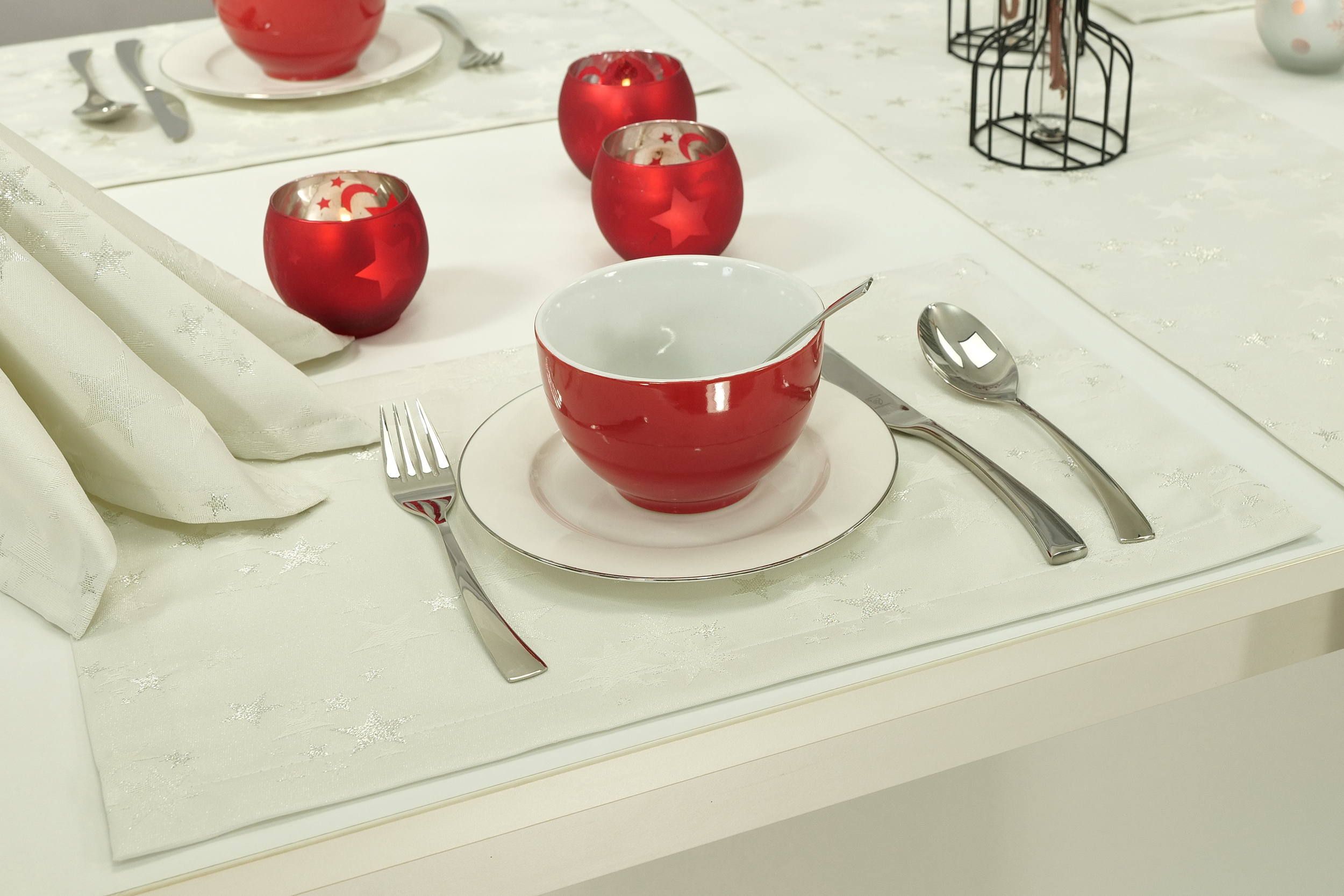 Tischset mit Fleckschutz Creme Silber Sternenpracht Größe 32x42 cm Platzset
