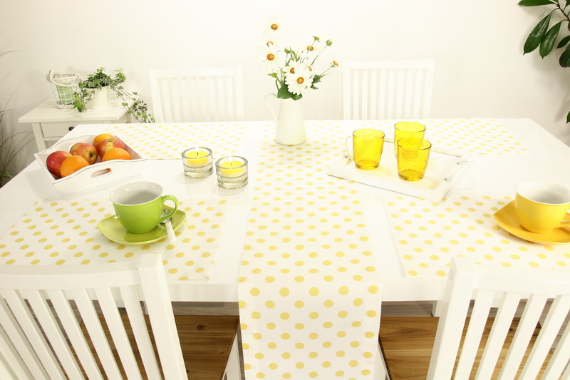 Tischläufer Punkte Weiß Gelb SAONI Breite 25 cm
