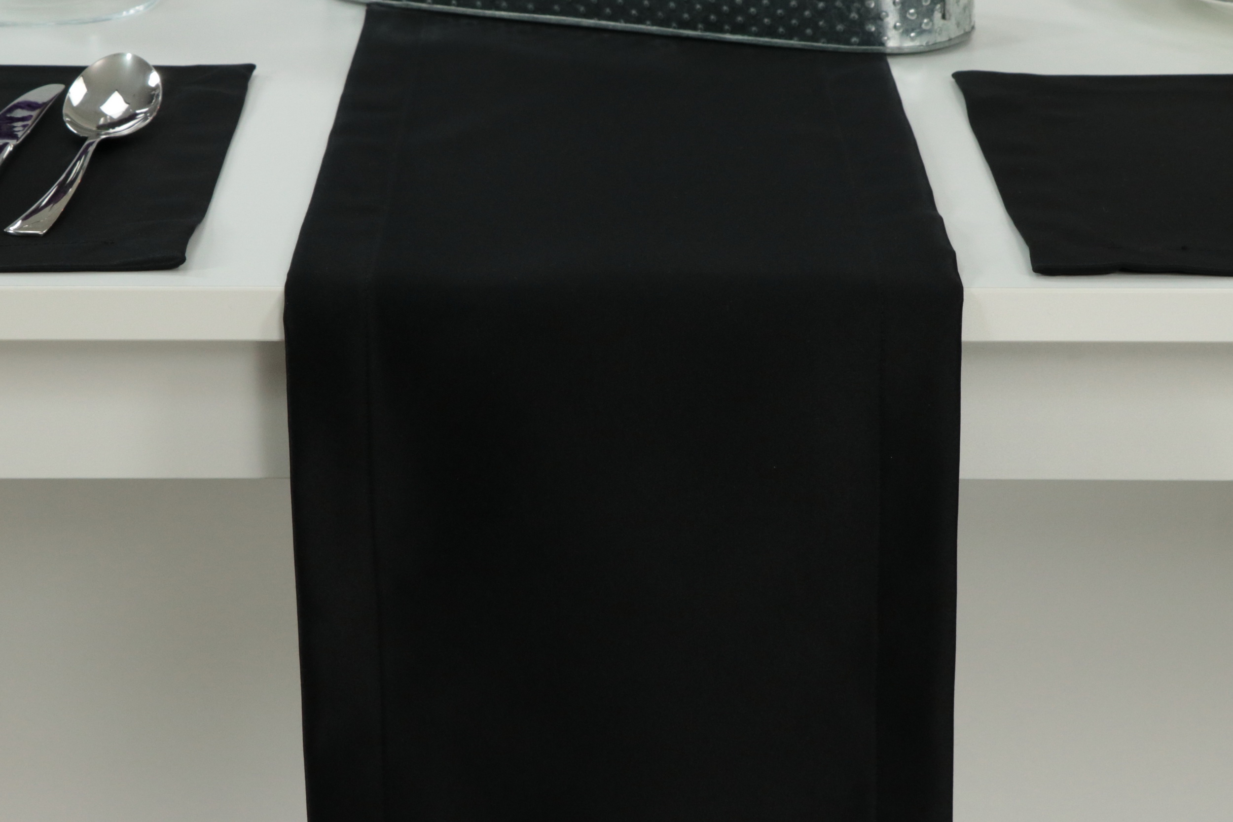 Damast Tischläufer Schwarz uni mit Fleckschutz Breite 30 cm