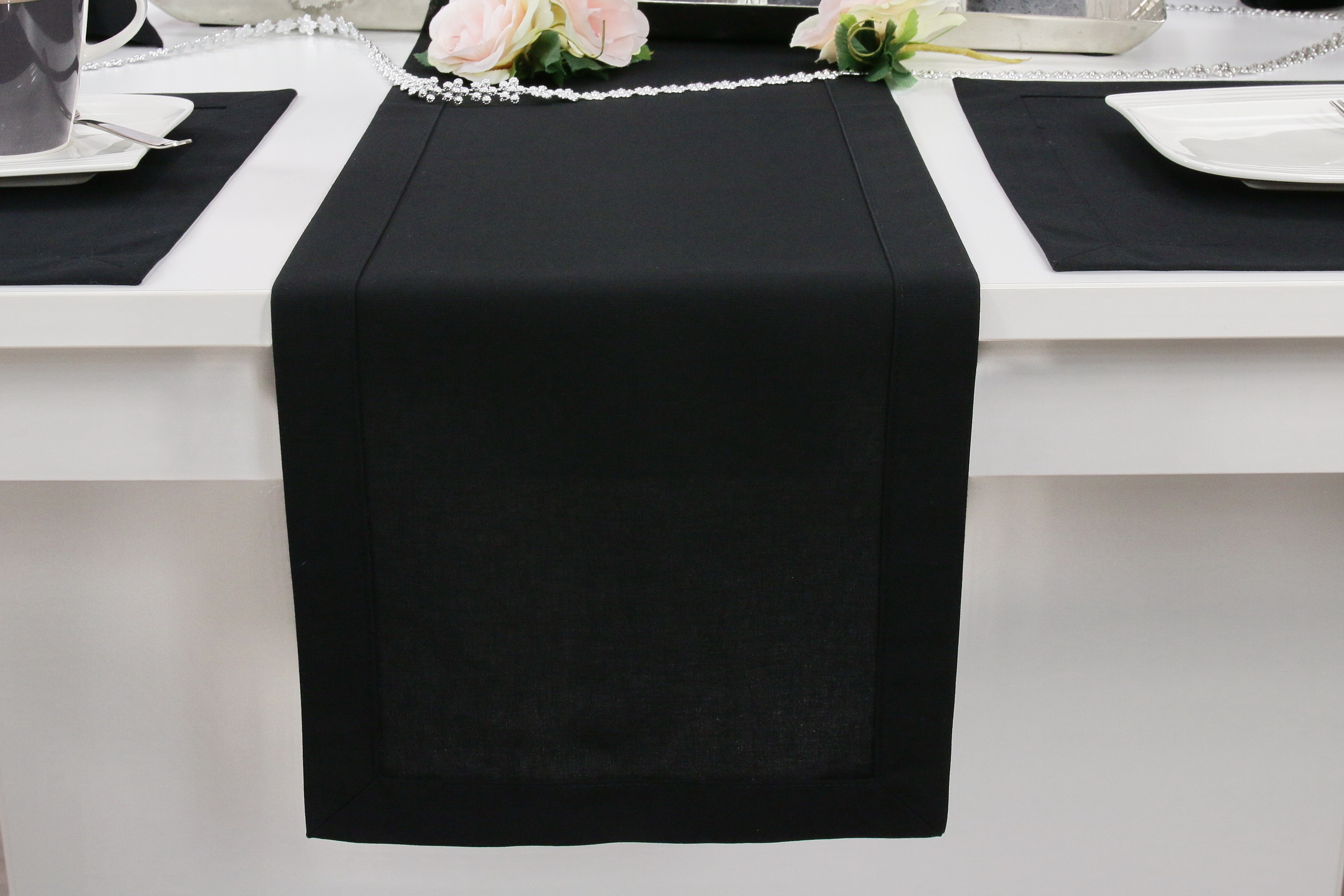 Tischdecken Schwarz uni Tischläufer Breite 40 cm