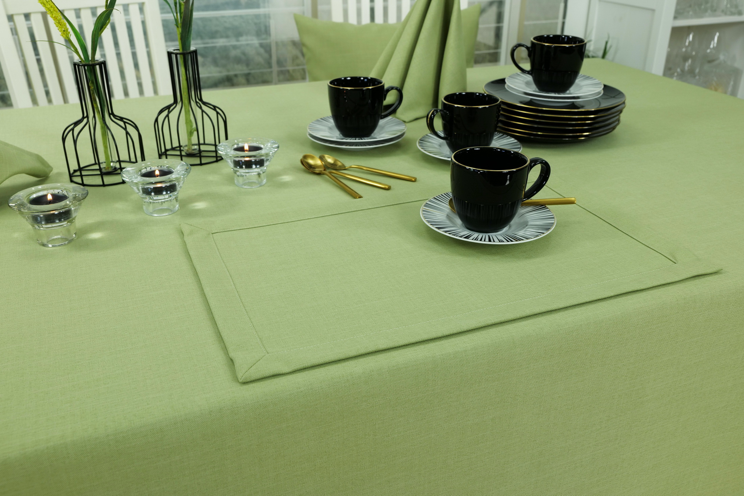 Tischdecke mit Fleckschutz Apfelgrün uni Leinenoptik Valerie Breite 120 cm