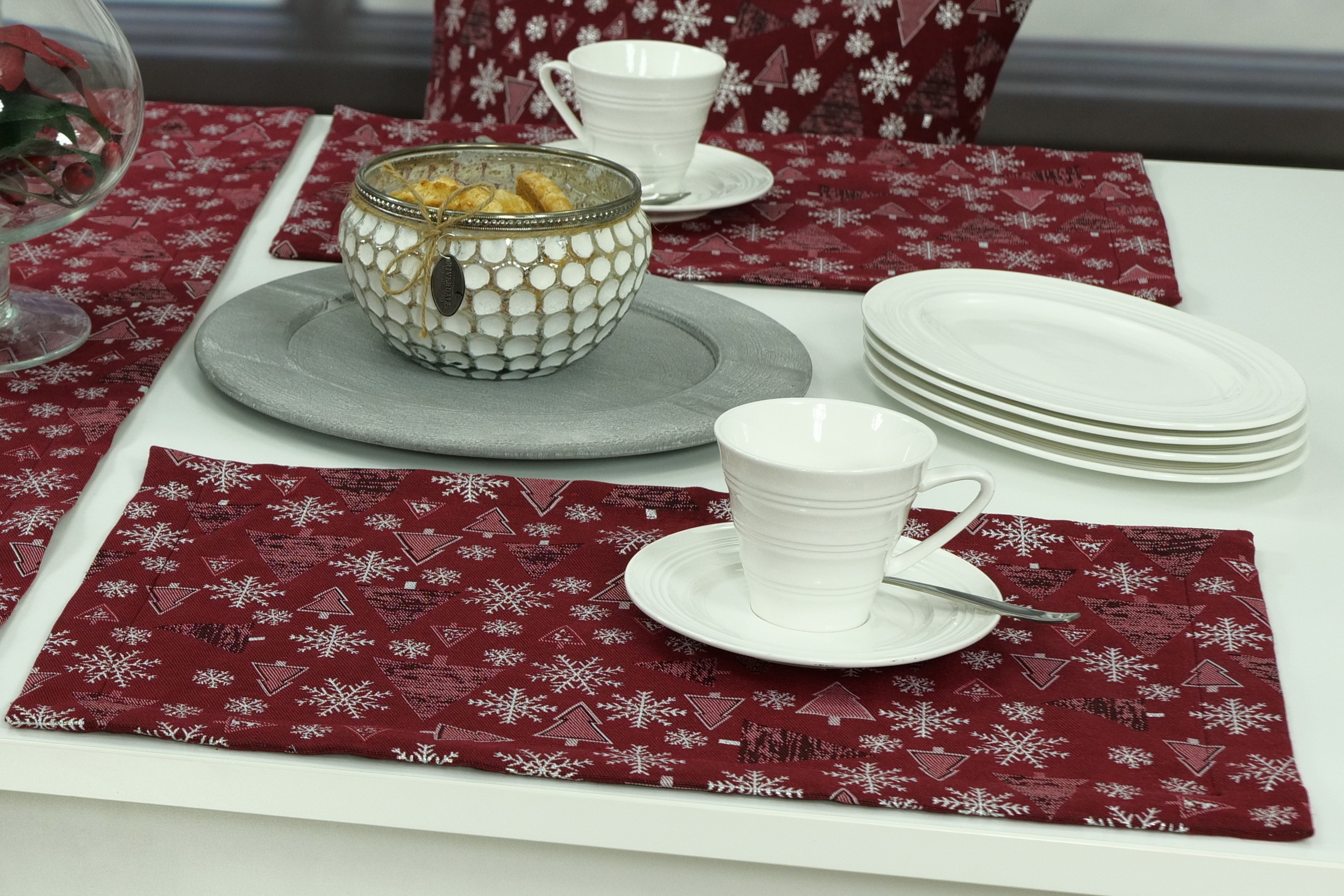 Tischset Bordeaux Rot Silber Muster Festlichkeit Größe 30x48 cm Platzset