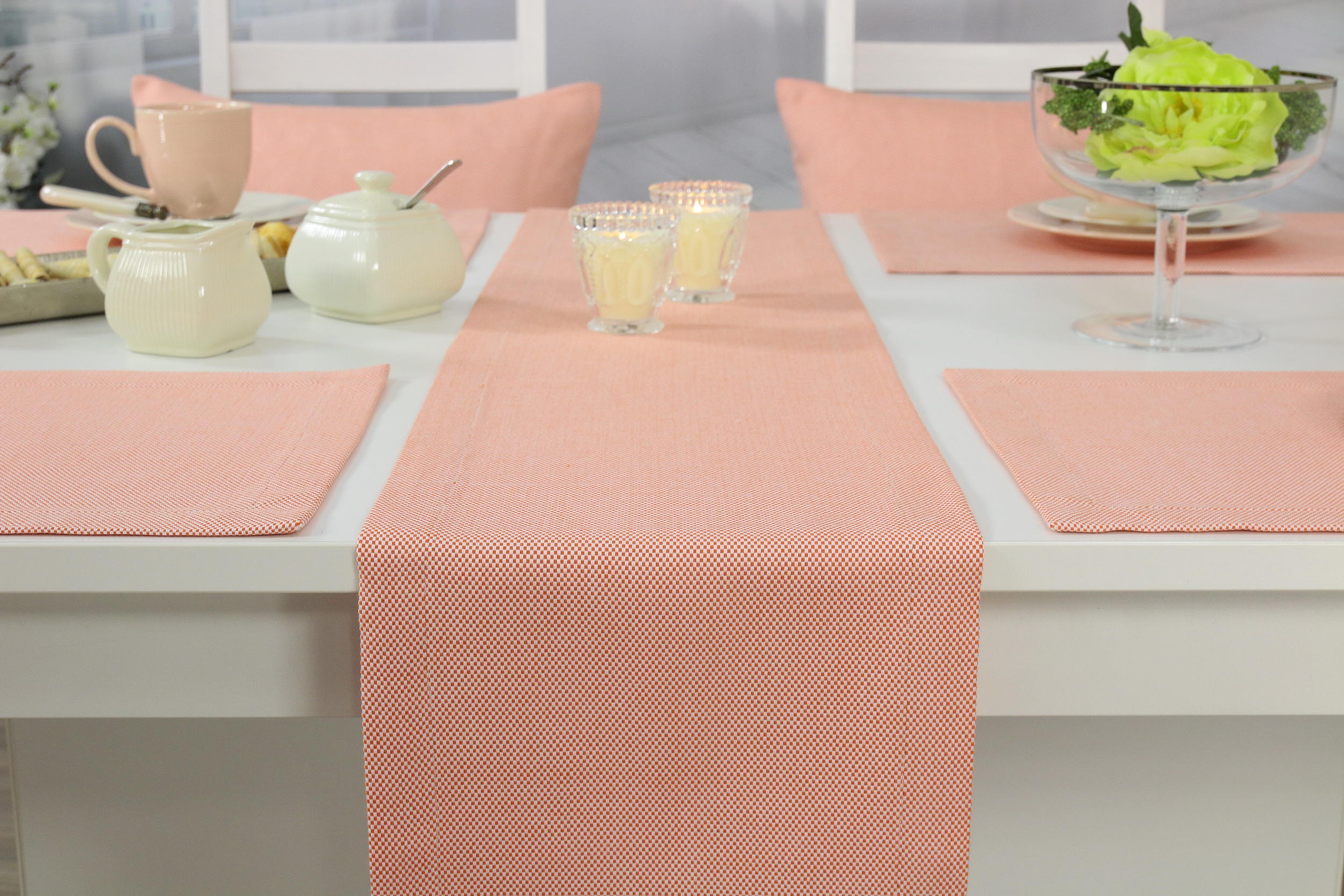 Tischläufer Orange Weiß feines Muster Bonita Breite 40 cm