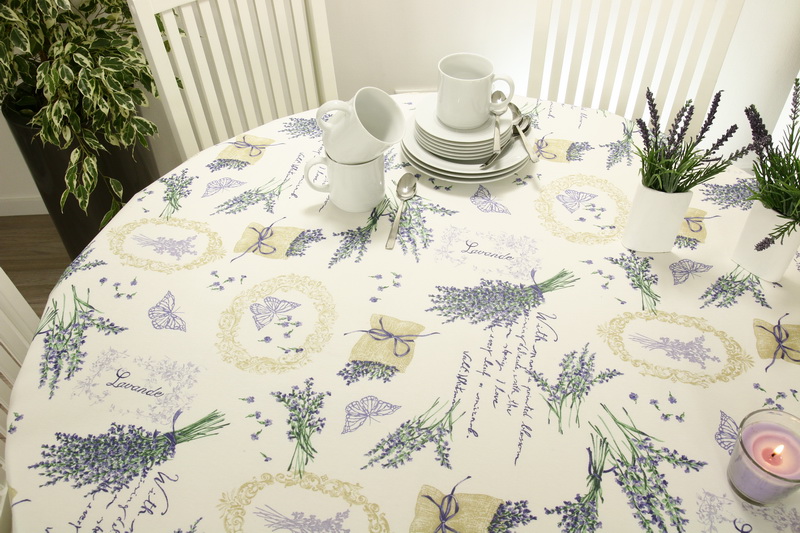 Ovale abwaschbare Tischdecke Lavendel Mediterran LONA Breite 130 cm
