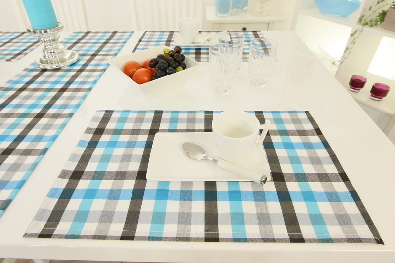 Tischset abwaschbar Mint Weiß Braun Blau KARO Größe 32x42 cm