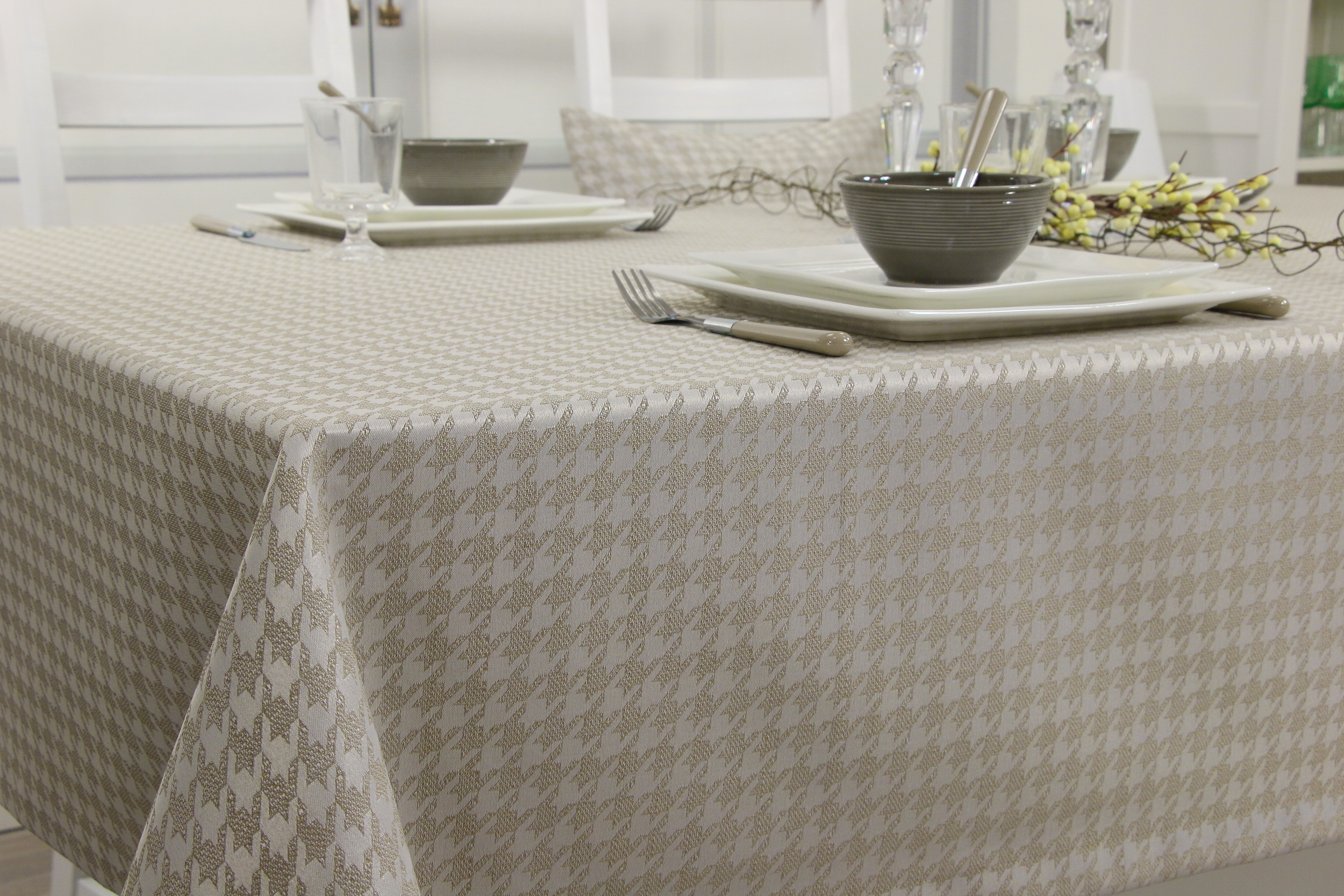 Tischdecke mit Fleckschutz Evita Perlsand Muster Breite 100 cm