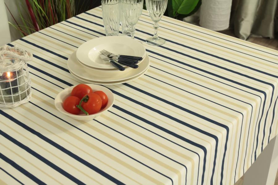Gartentischdecke Marineblau Stripes Breite 110 cm OVAL Marina
