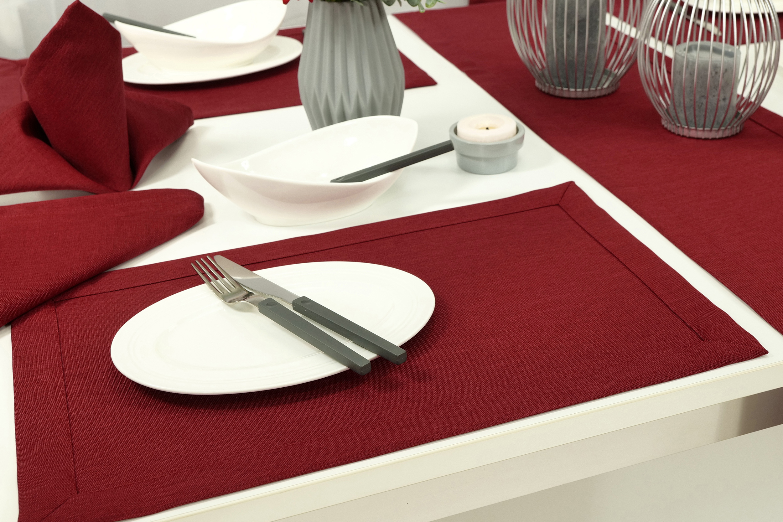 Tischset mit Fleckschutz Dunkelrot Uni Leinenoptik Valerie Größe 32x42 cm Platzset