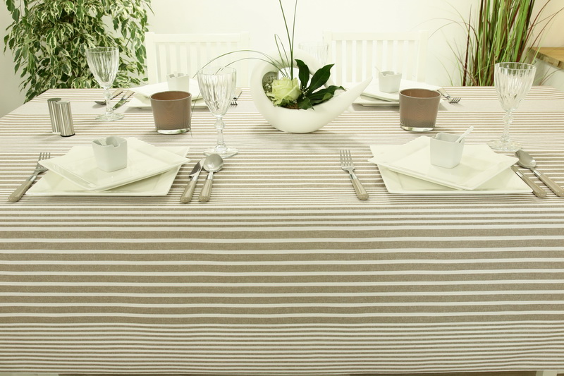 Abwaschbare Tischdecke Braun Weiß gestreift janita Breite 90 cm