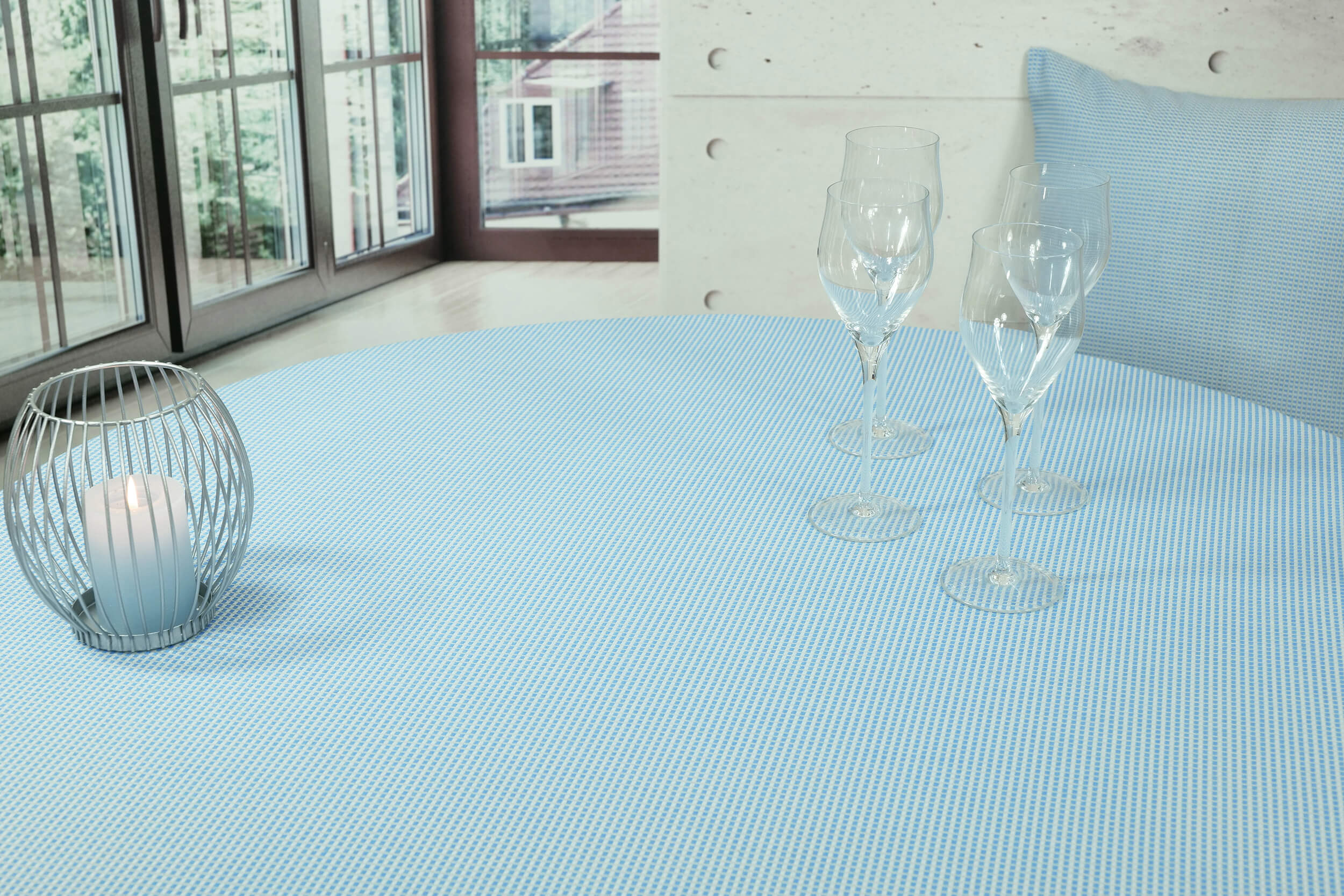 Garten Tischdecke mit Fleckschutz Blau Muster Philadelphia Breite 110 cm OVAL