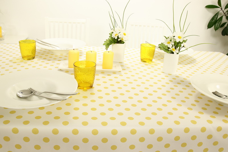 Tischdecke Punkte Weiß Gelb SAONI Breite 90 cm