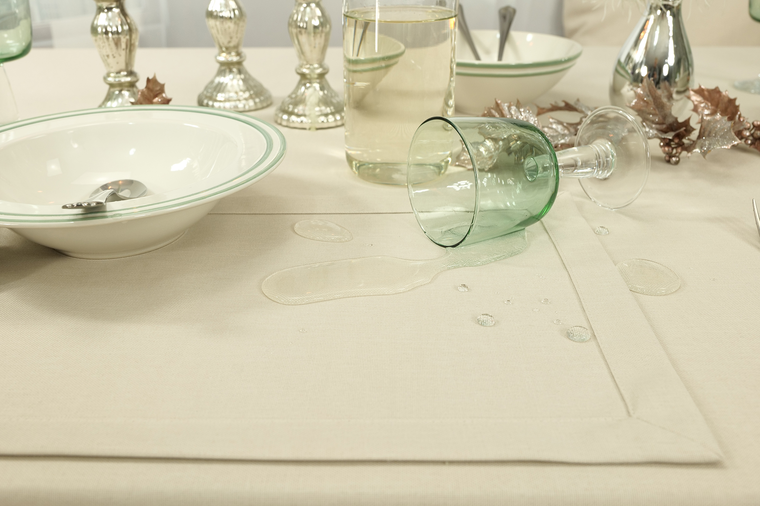 Tischdecke mit Fleckschutz Beige Uni Leinenoptik Valerie Breite 130 cm