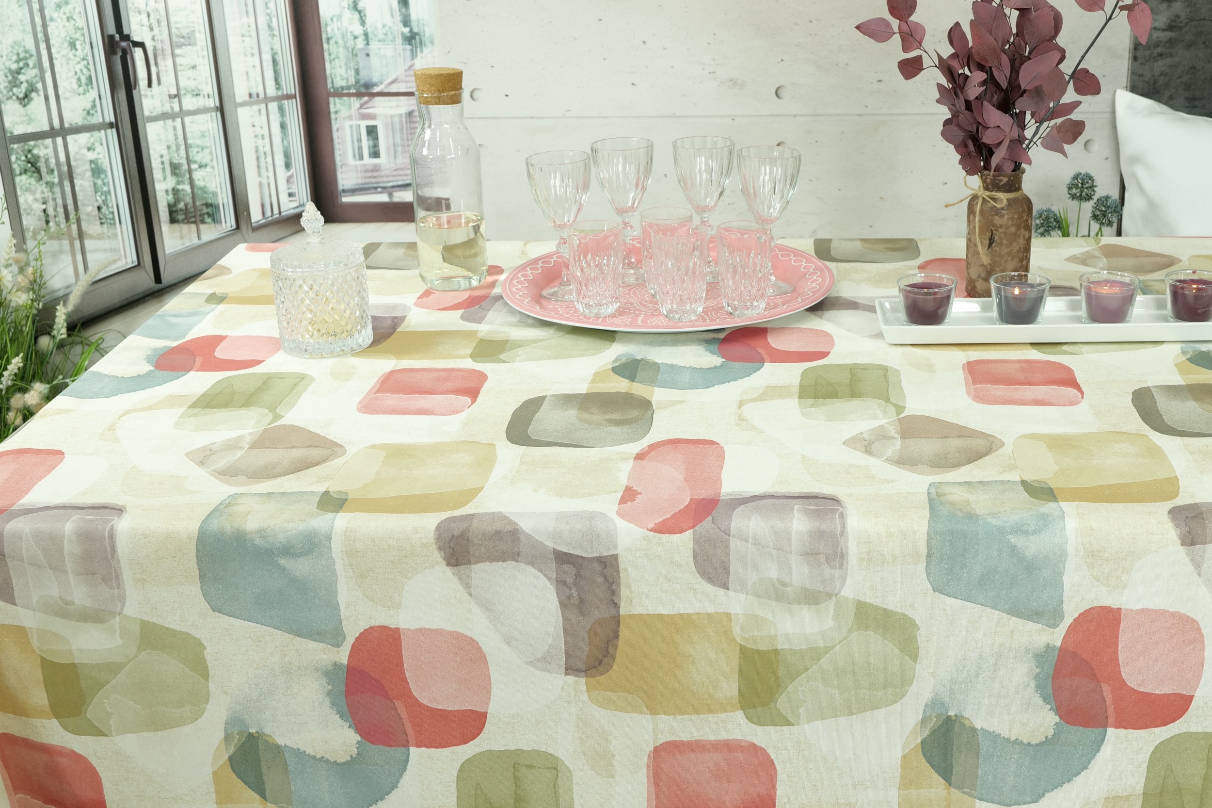 Tischdecke abwaschbar bunt grafisches Muster Pompeji Breite 120 cm