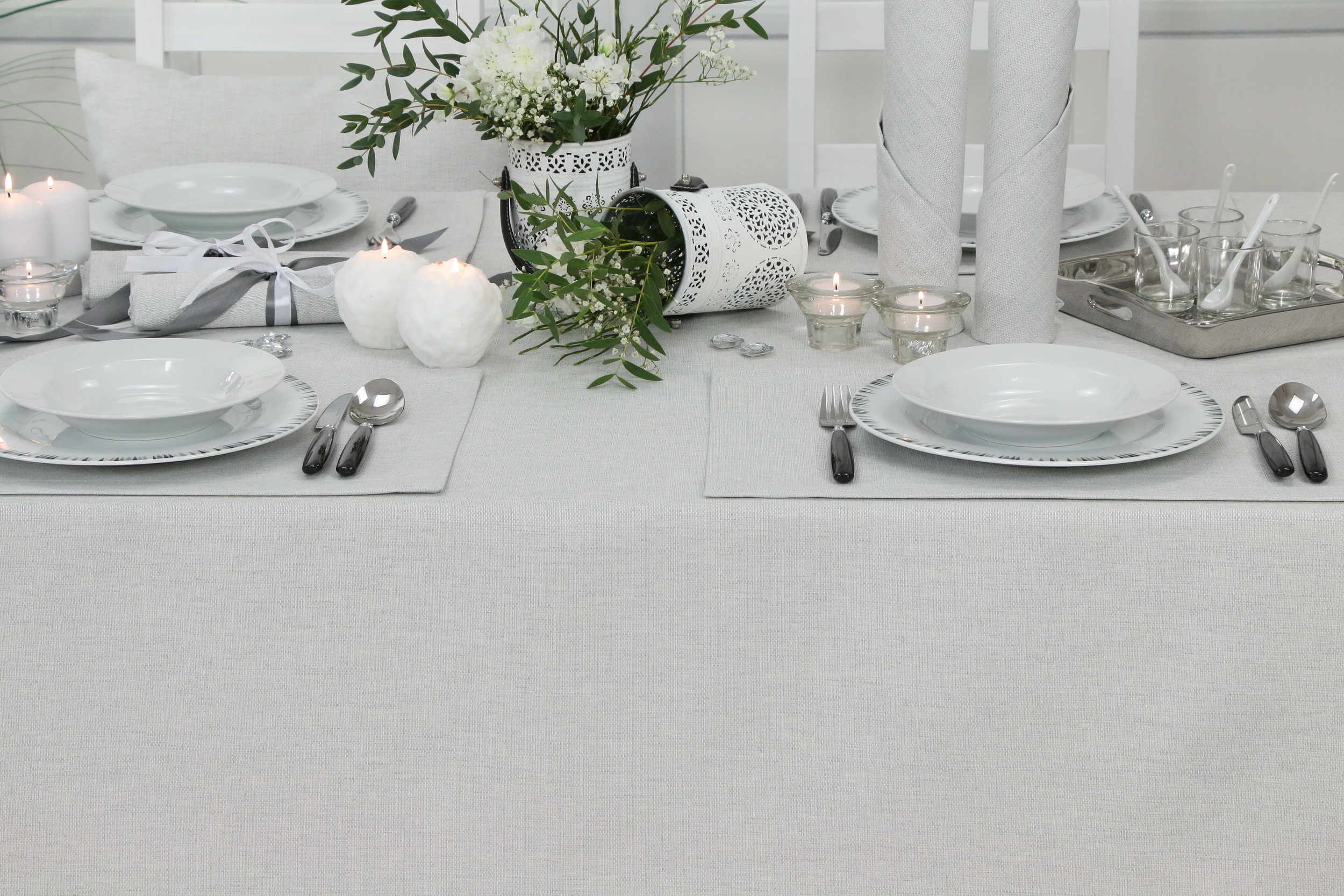 Tischdecke mit Fleckschutz Evita Perlgrau uni Breite 110 cm