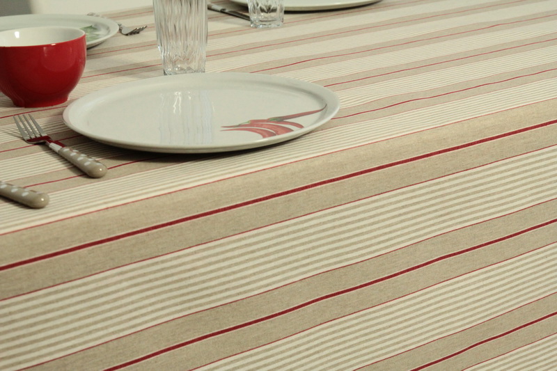 Abwaschbare Tischdecke Natur Beige Streifen Rot JANITA Breite 120 cm