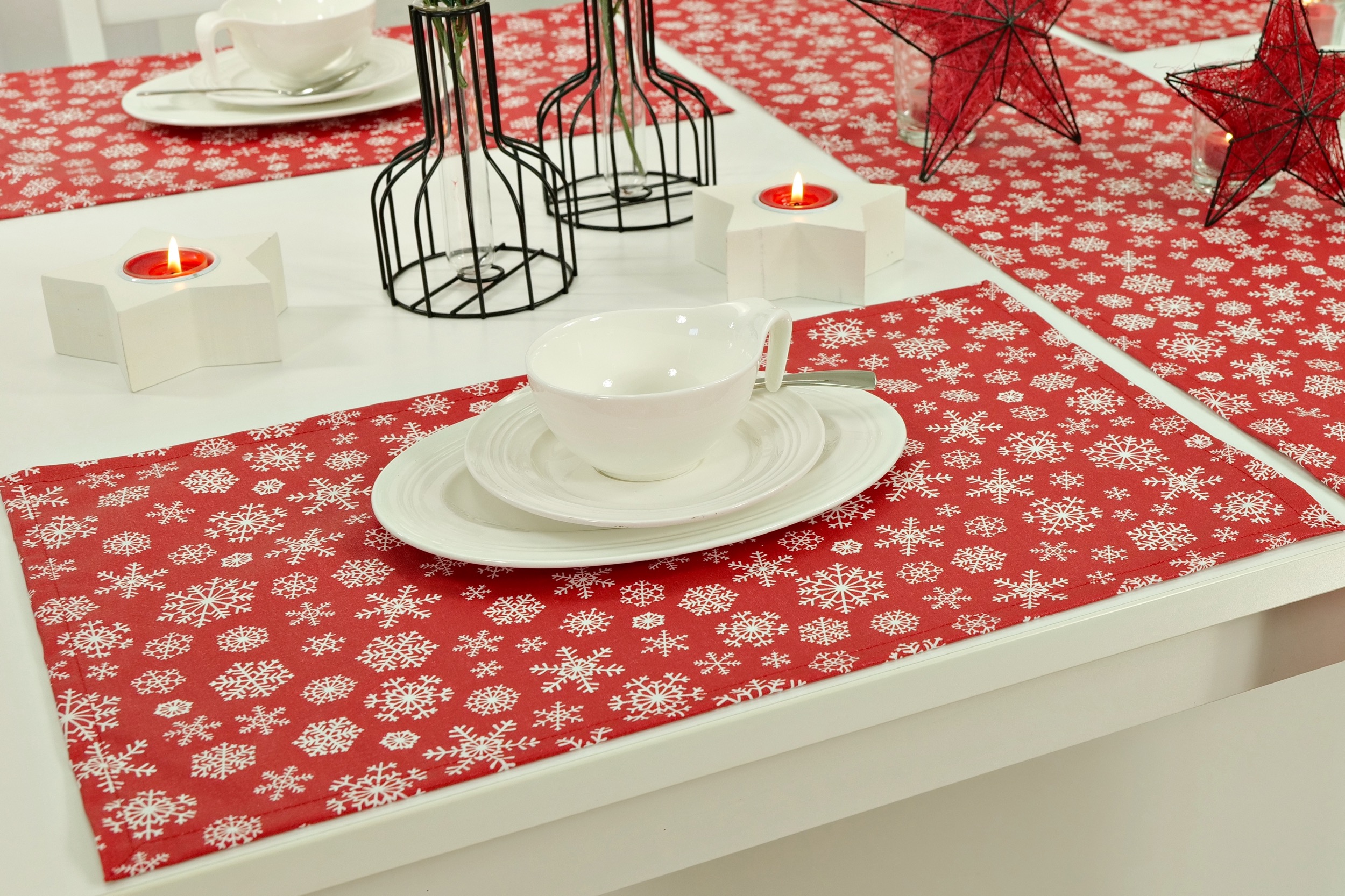 Abwaschbare Tischset Rot Weihnachtsmotiv Schneeflocke Größe 30x48 cm Platzset