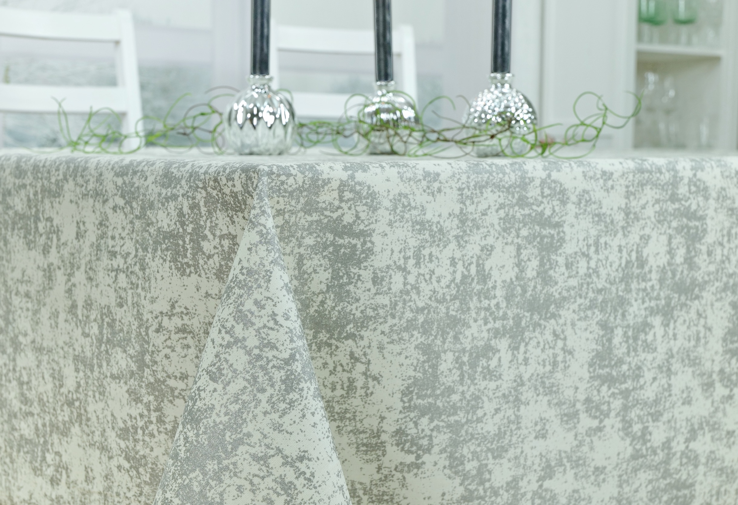 Abwaschbare Tischdecke Creme Siber marmoriert Thasos Breite 120 cm