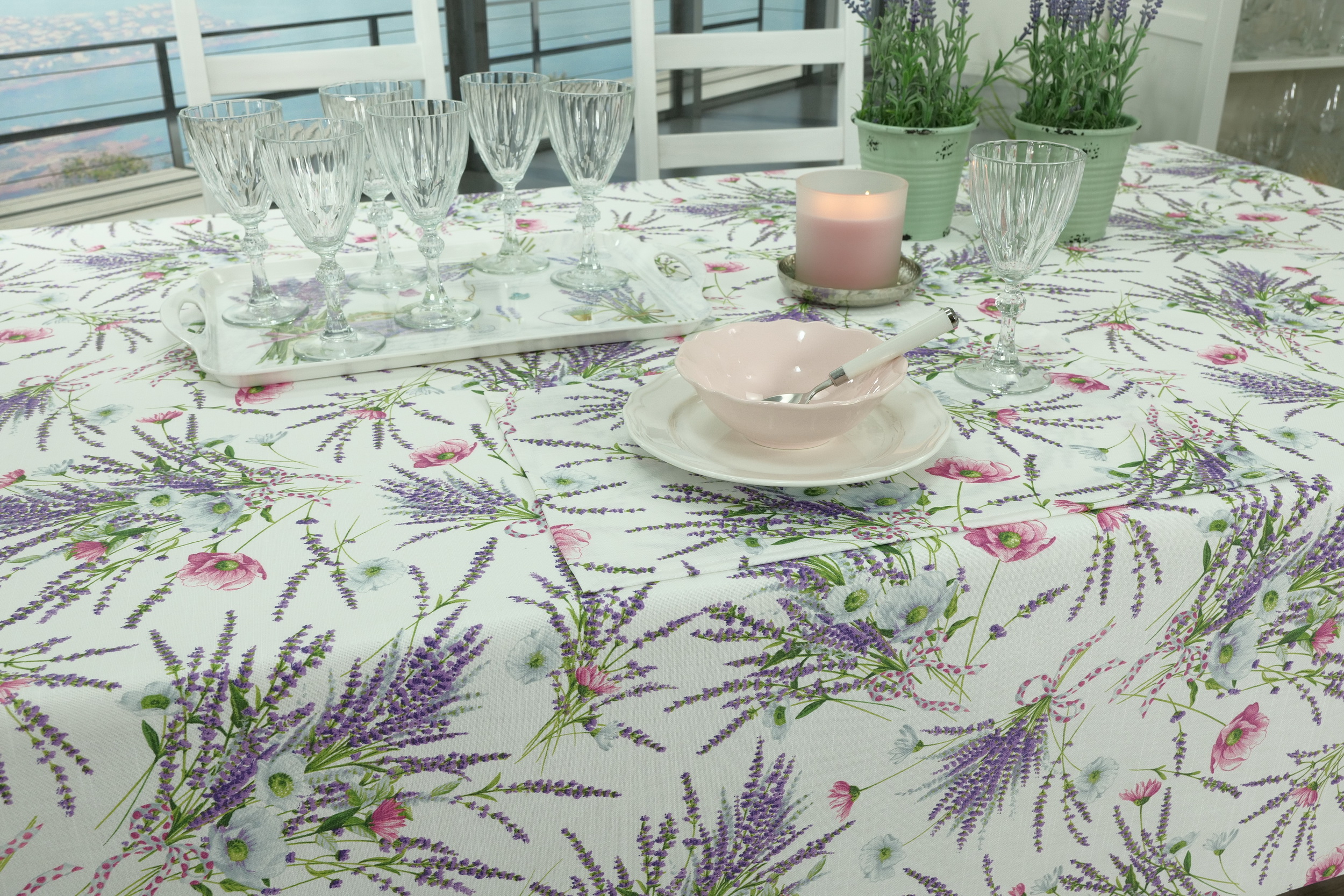 Abwaschbare Tischdecke Motiv Lavendelstrauß Breite 100 cm