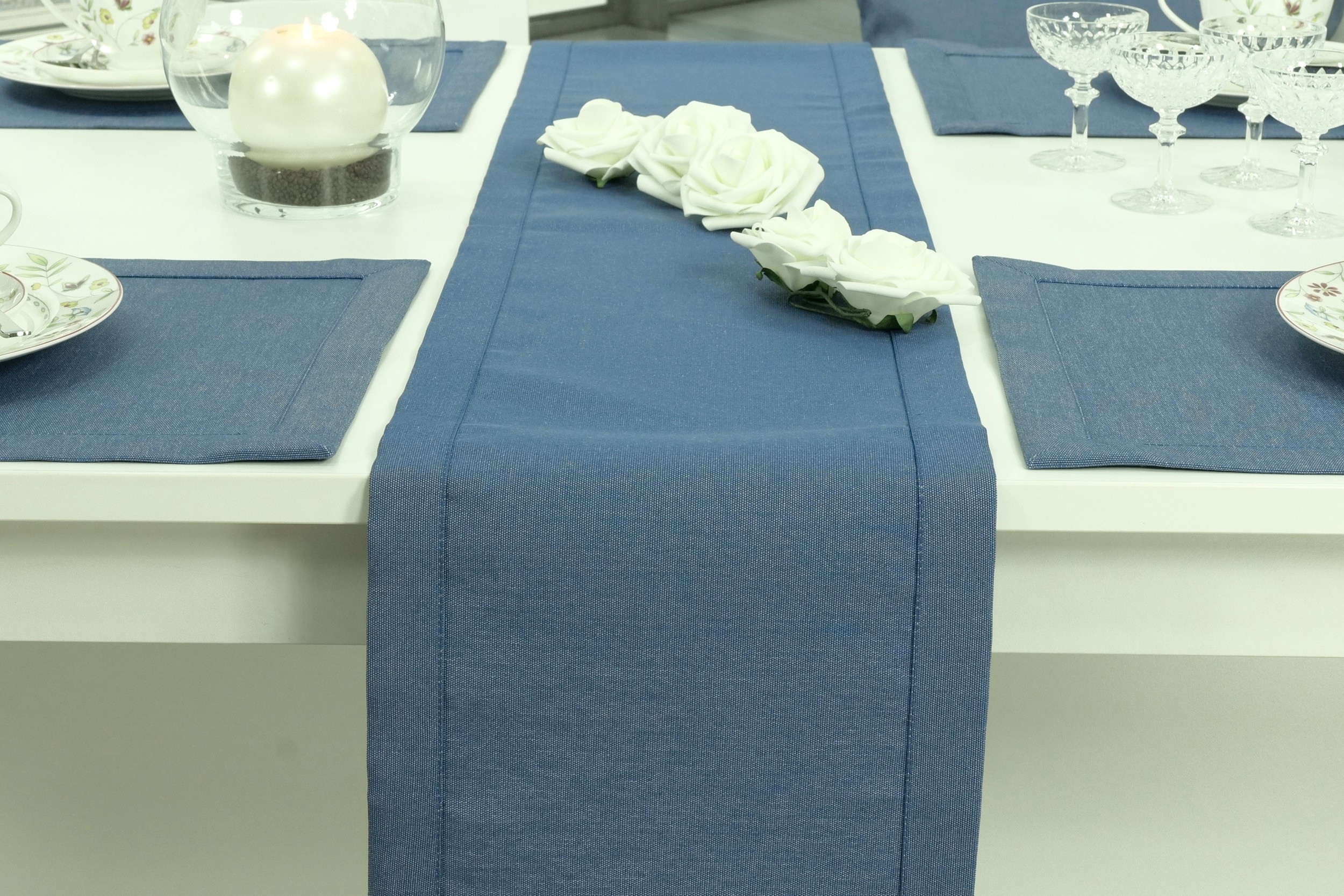 Tischläufer mit Fleckschutz Blau uni Outside Breite 25 cm