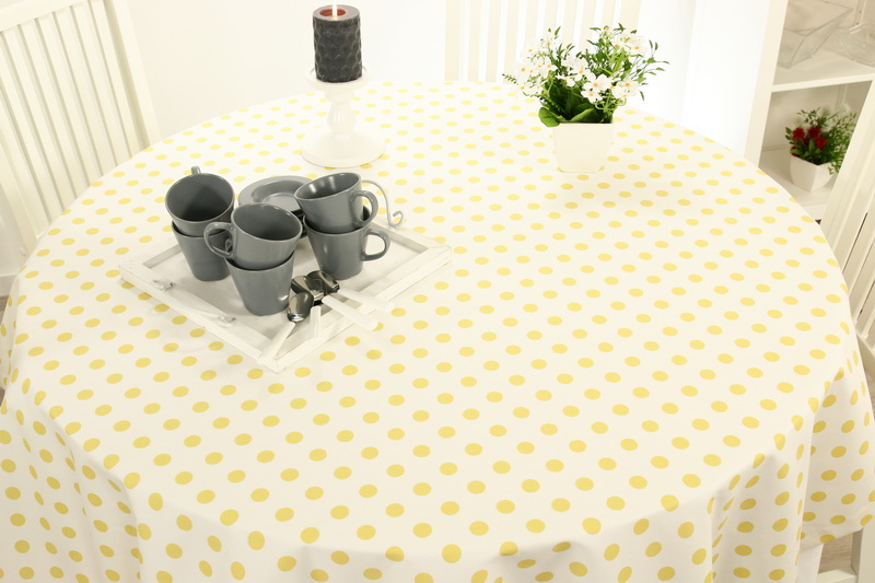 Tischdecke Punkte Weiß Gelb SAONI Ø ab 80 cm bis 200 cm RUND