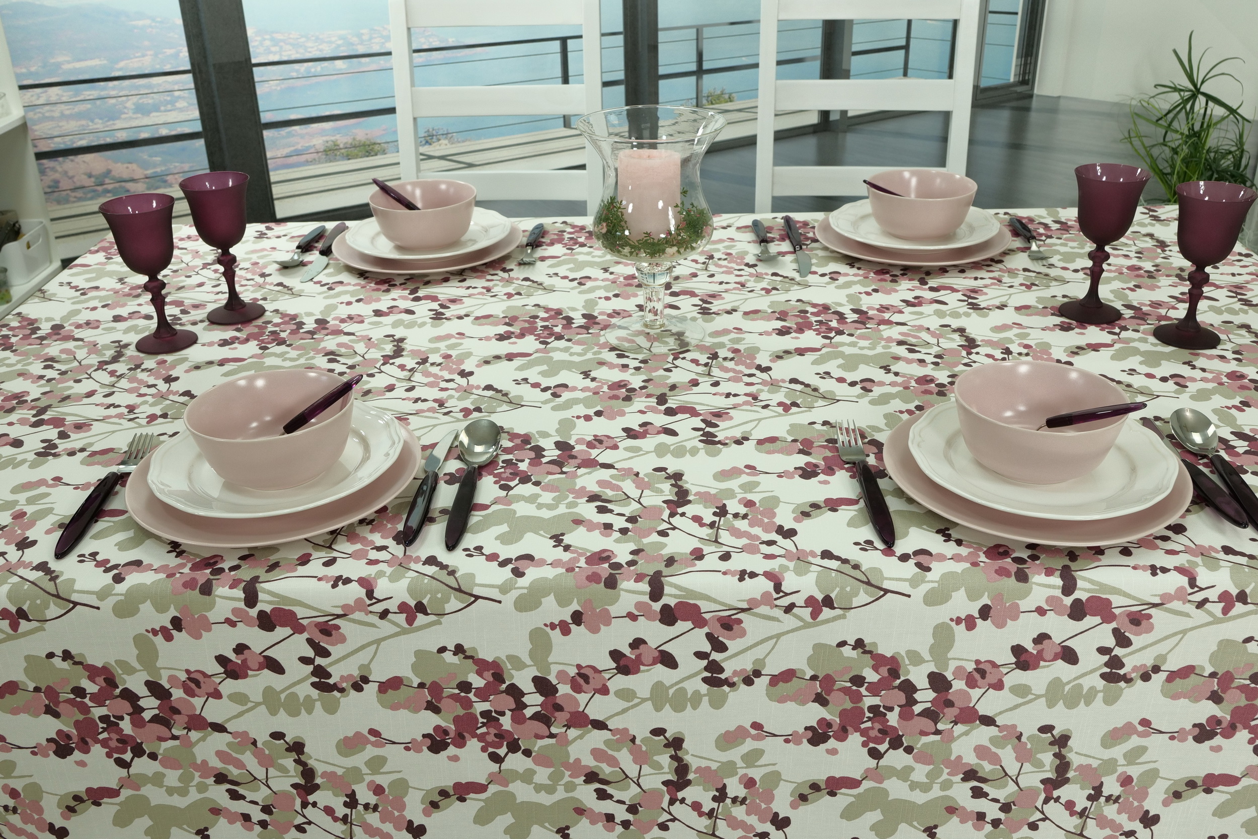 Abwaschbare Tischdecke Creme Altrosa Blüten Petalos Breite 120 cm