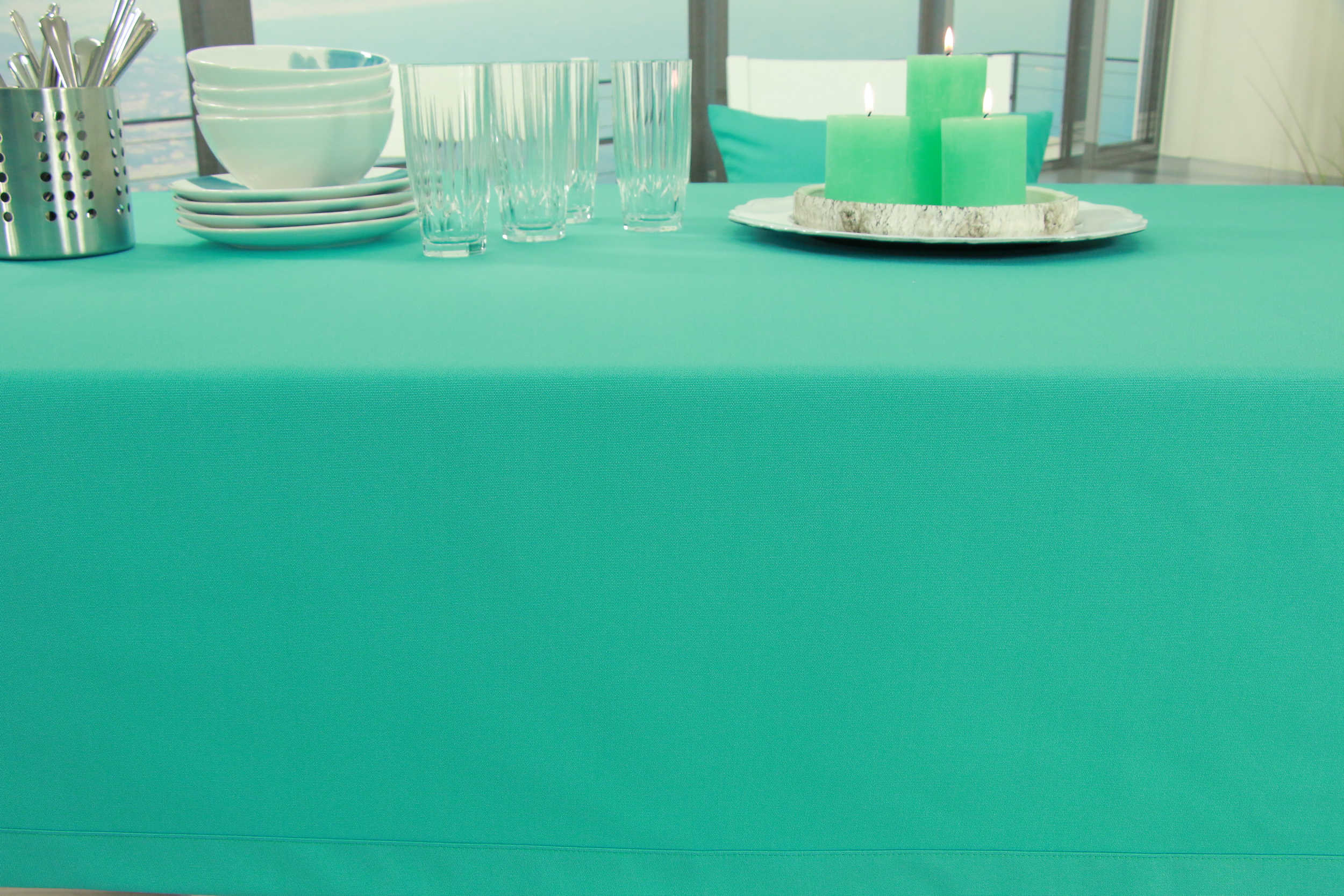 Tischdecke mit Fleckschutz Türkis einfarbig Cleans Breite 130 cm