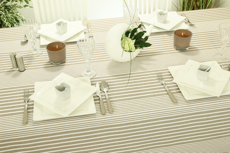 Abwaschbare Tischdecke Braun Weiß gestreift janita Breite 130 cm