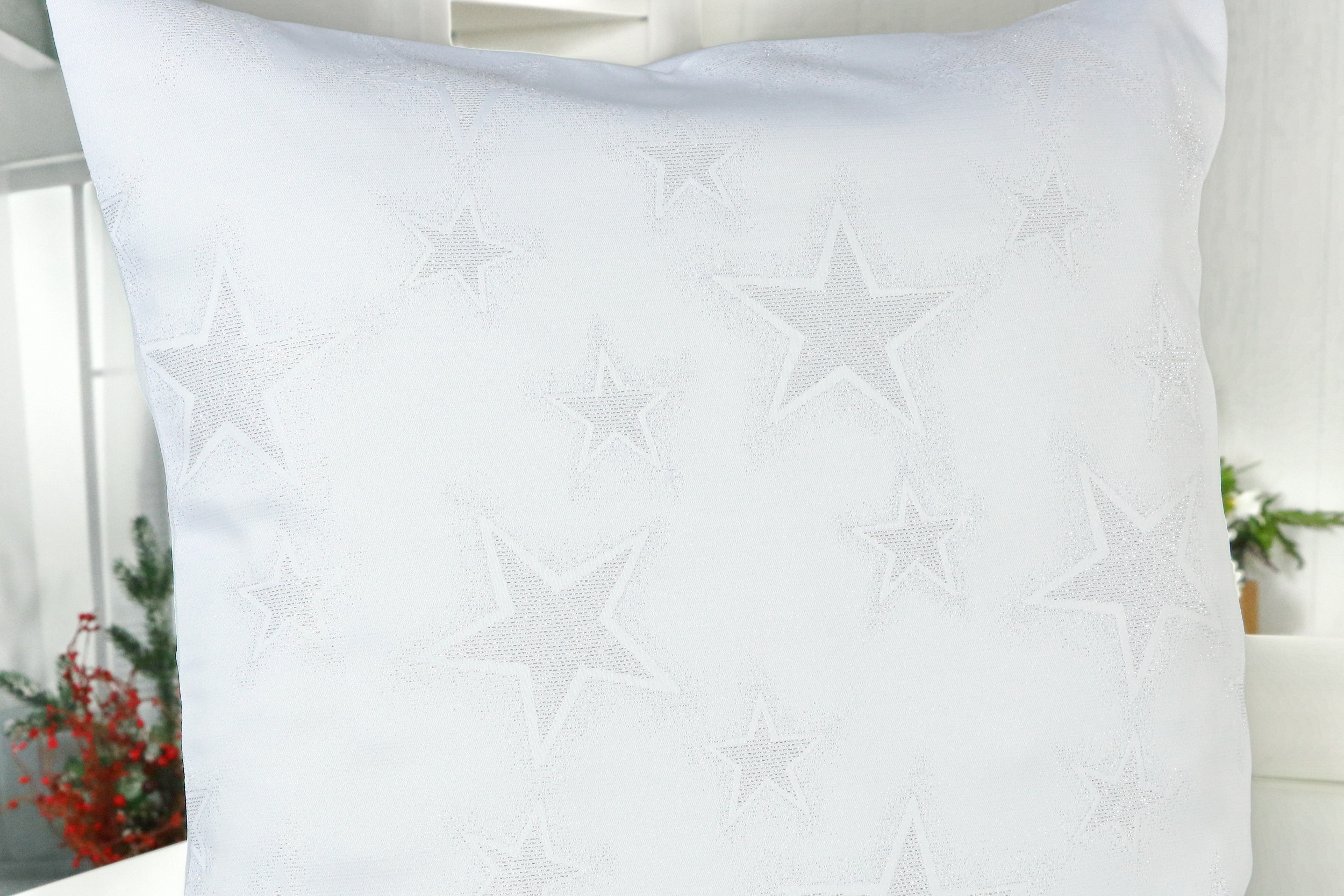 Fleckgeschützte Kissenbezüge + Hüllen Weihnachten Weiß Silber Sterne Advent. Perfekt in jeder Größe.