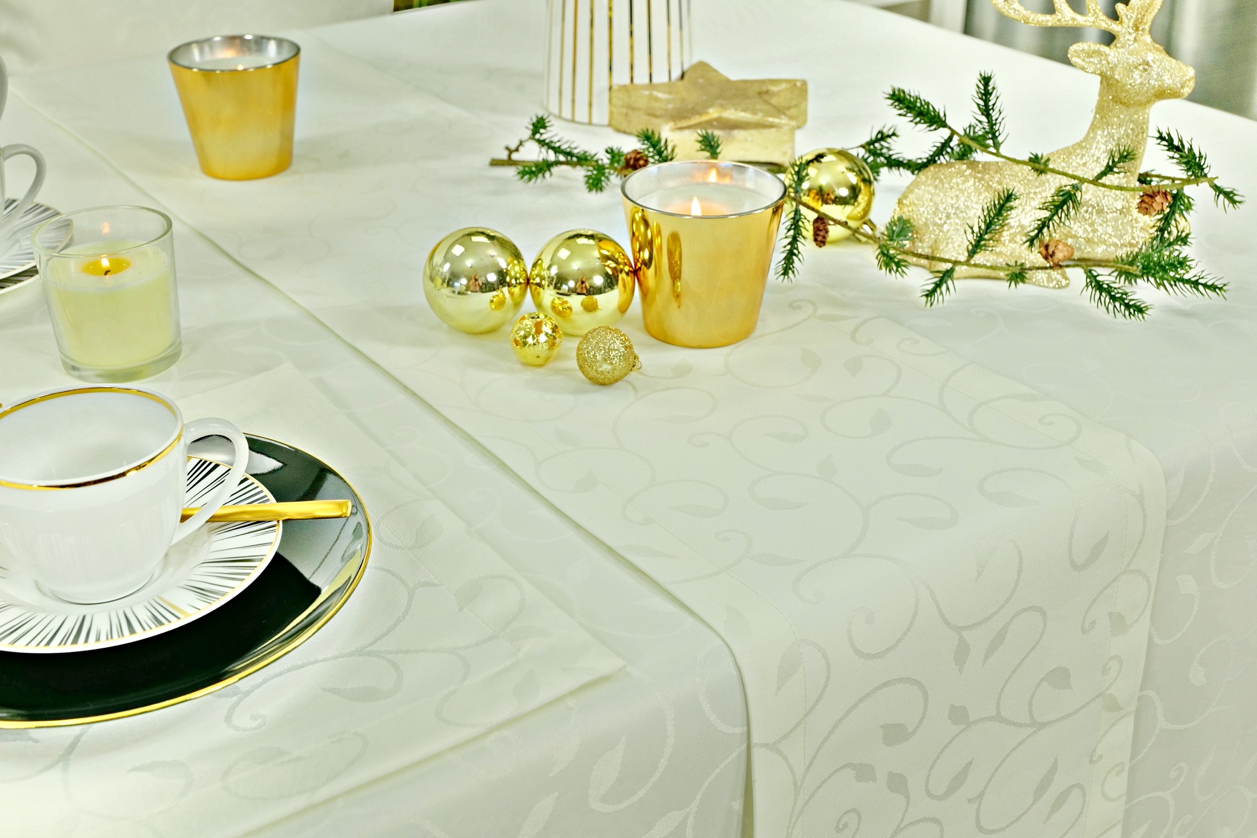 Tischläufer Damast Champagner mit Muster Fleckschutz Breite 40 cm