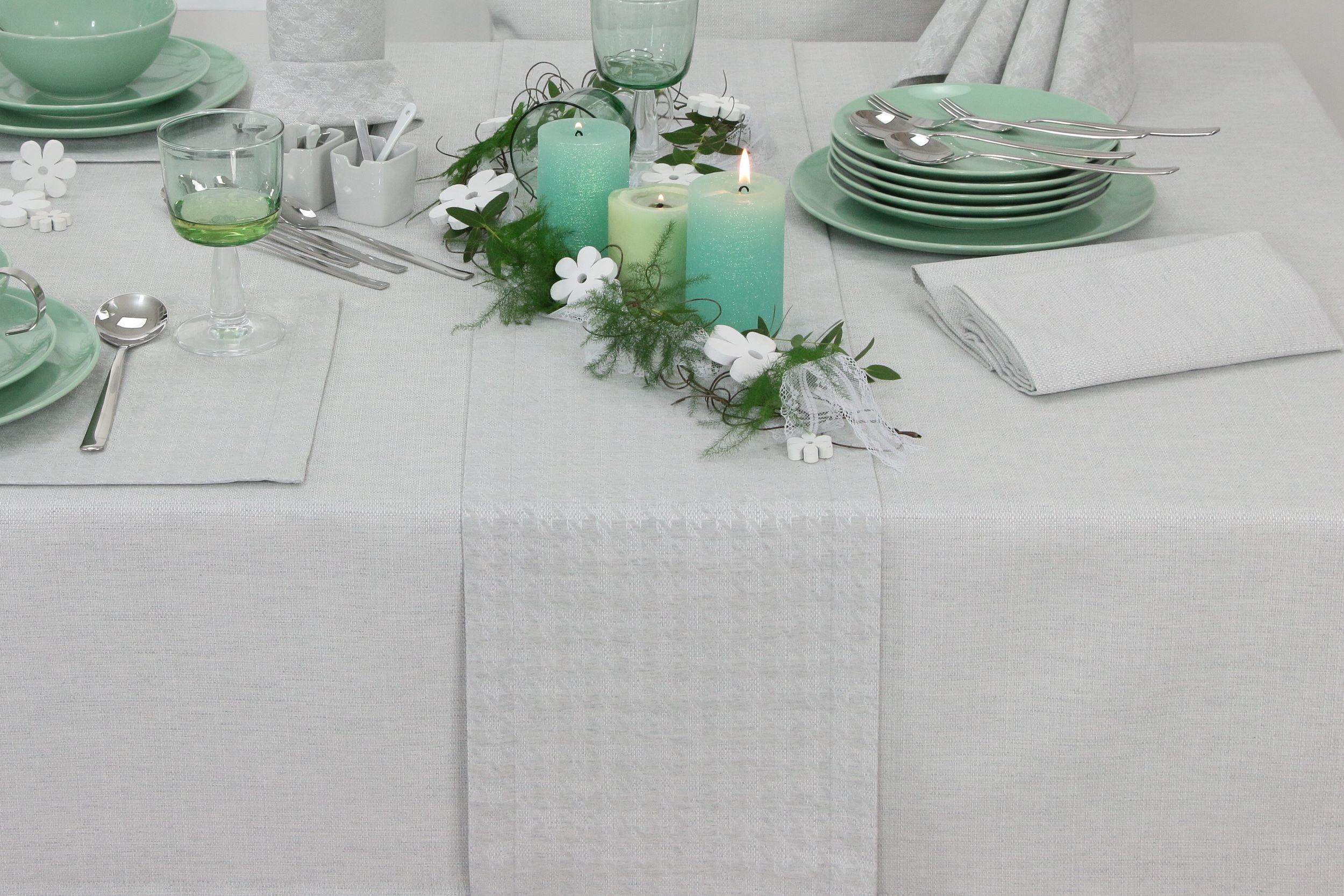 Tischläufer mit Fleckschutz Evita Perlgrau Muster Breite 40 cm