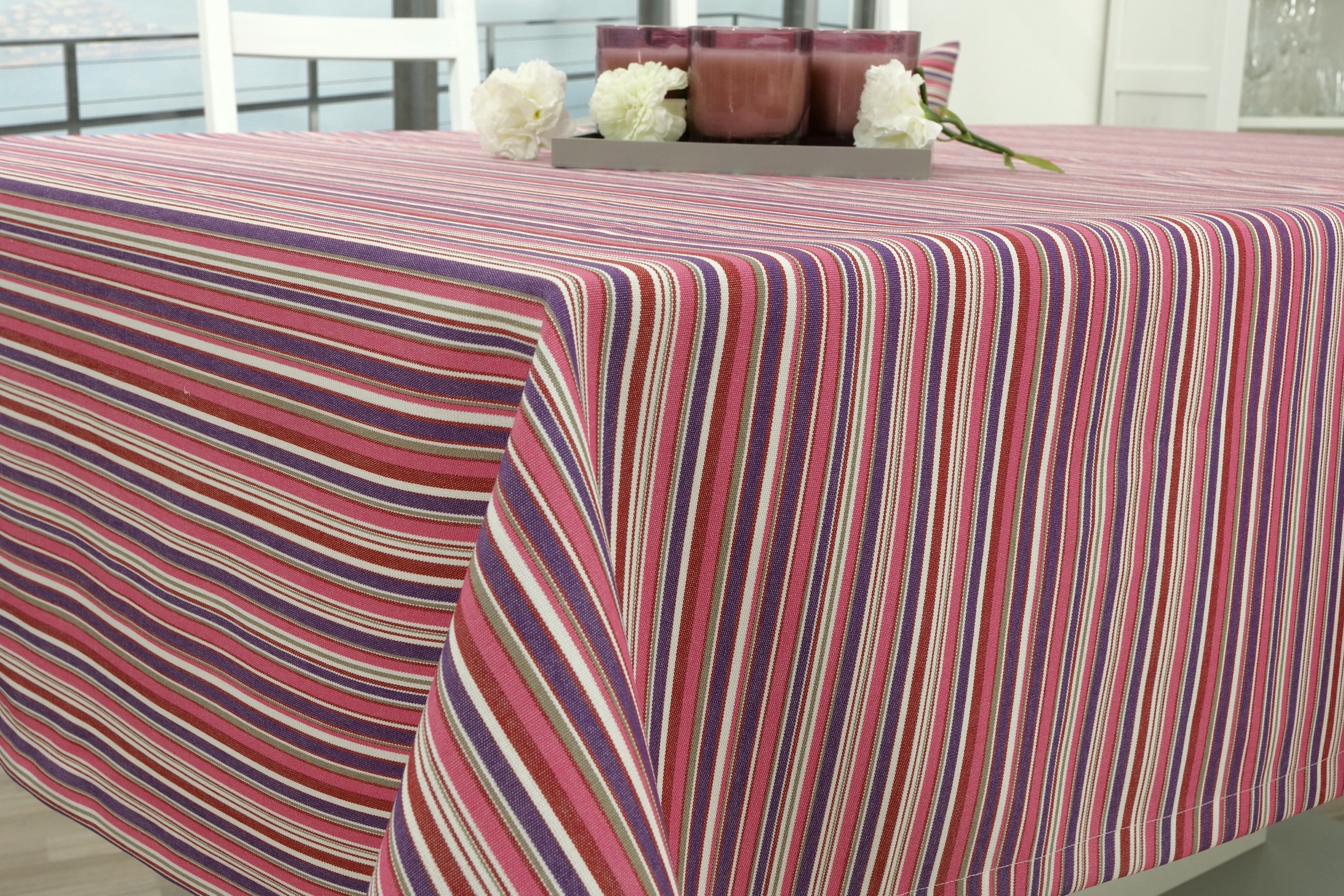 Tischdecke mit Fleckschutz Pink striped Outside Breite 150 cm