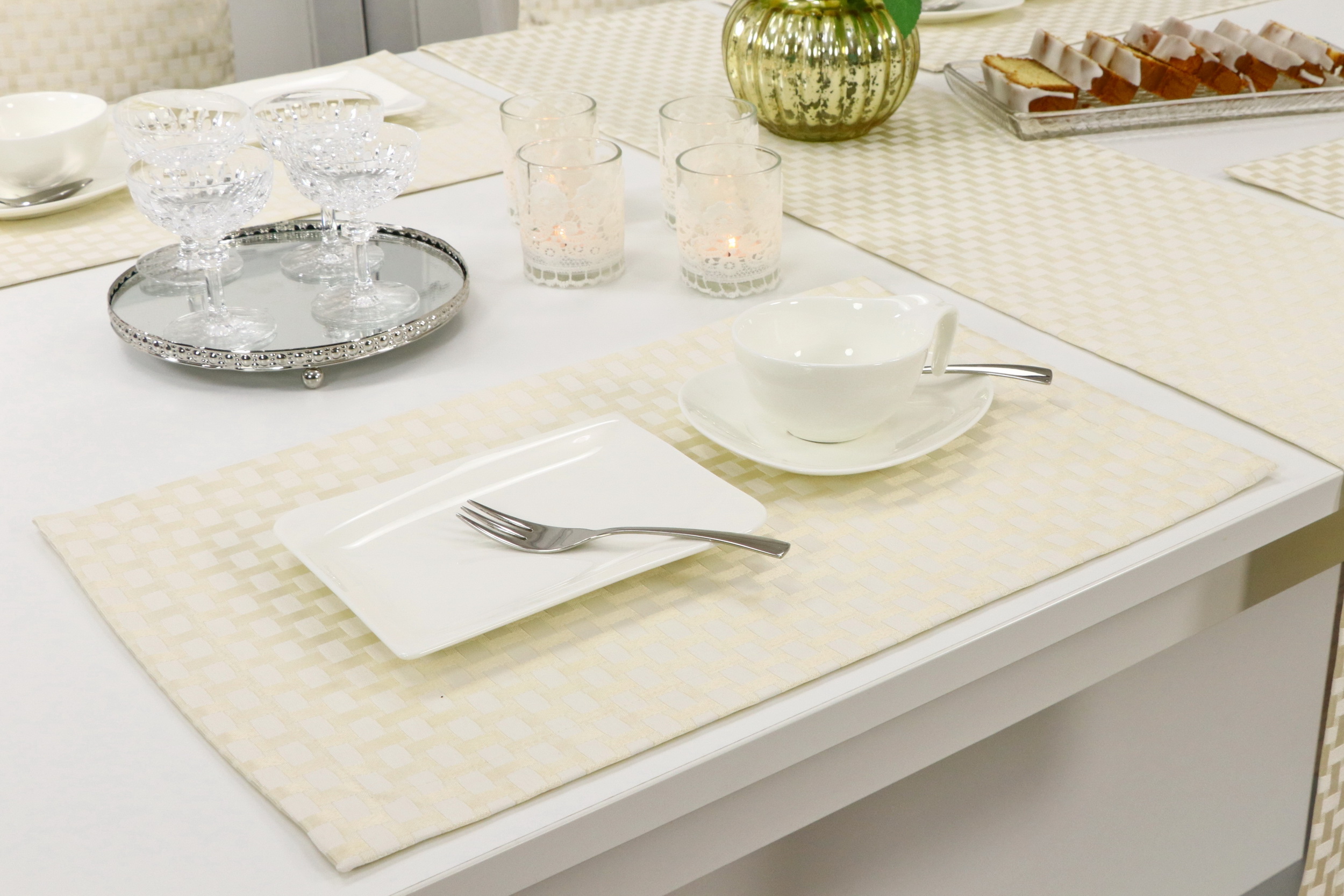 Tischset Creme Karo mit Fleckschutz Ella Größe 32x42 cm