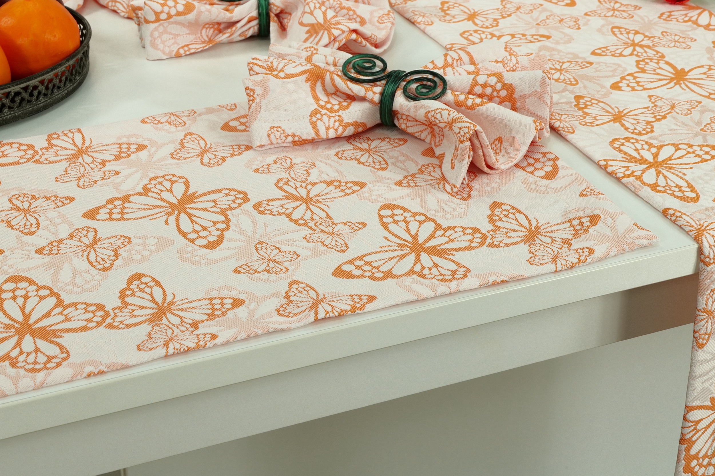 Fleckgeschützte Tischsets Weiß Orange Muster Springtime Größe 30x48 cm Platzset