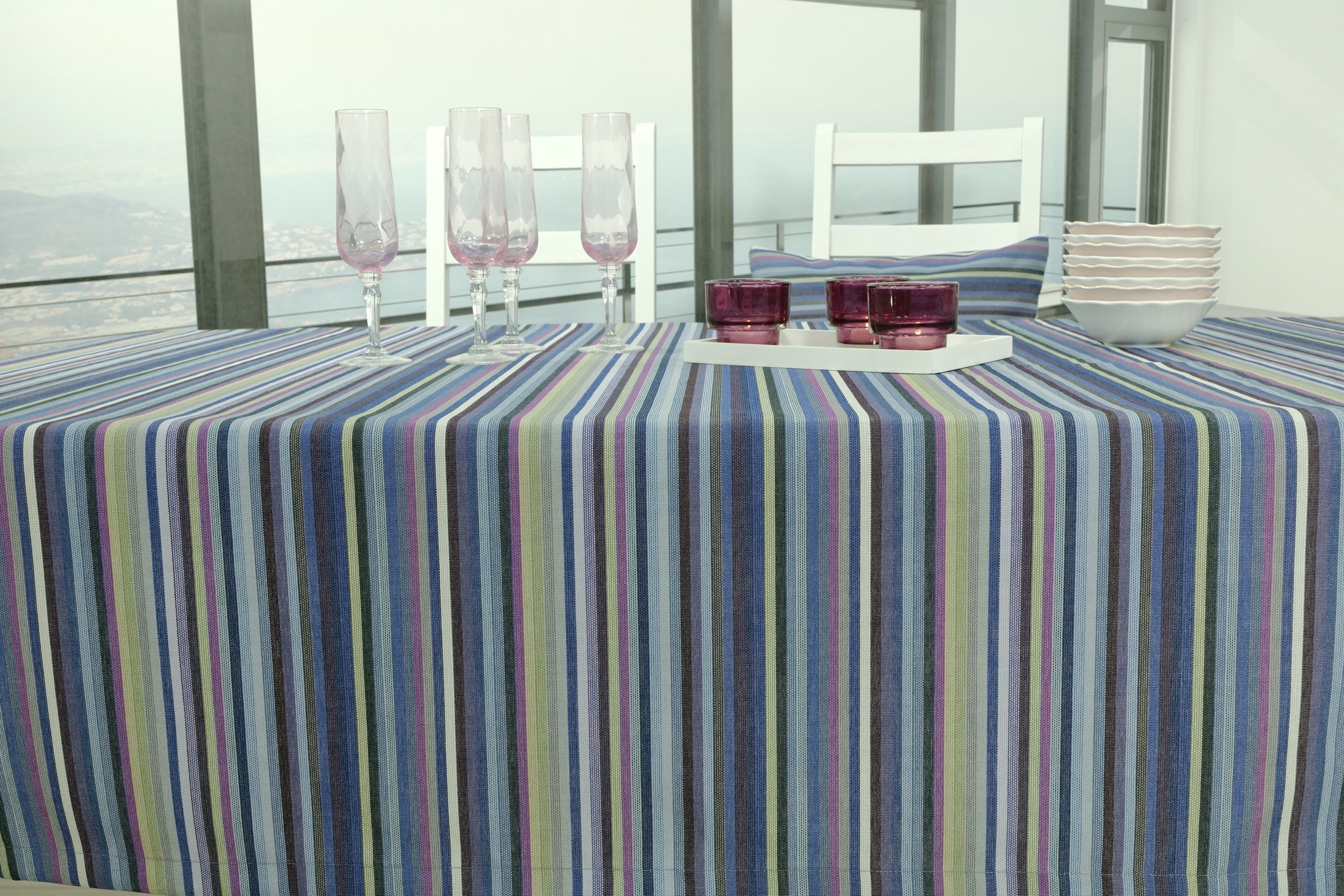 Tischdecke mit Fleckschutz Purpur striped Outside Breite 140 cm