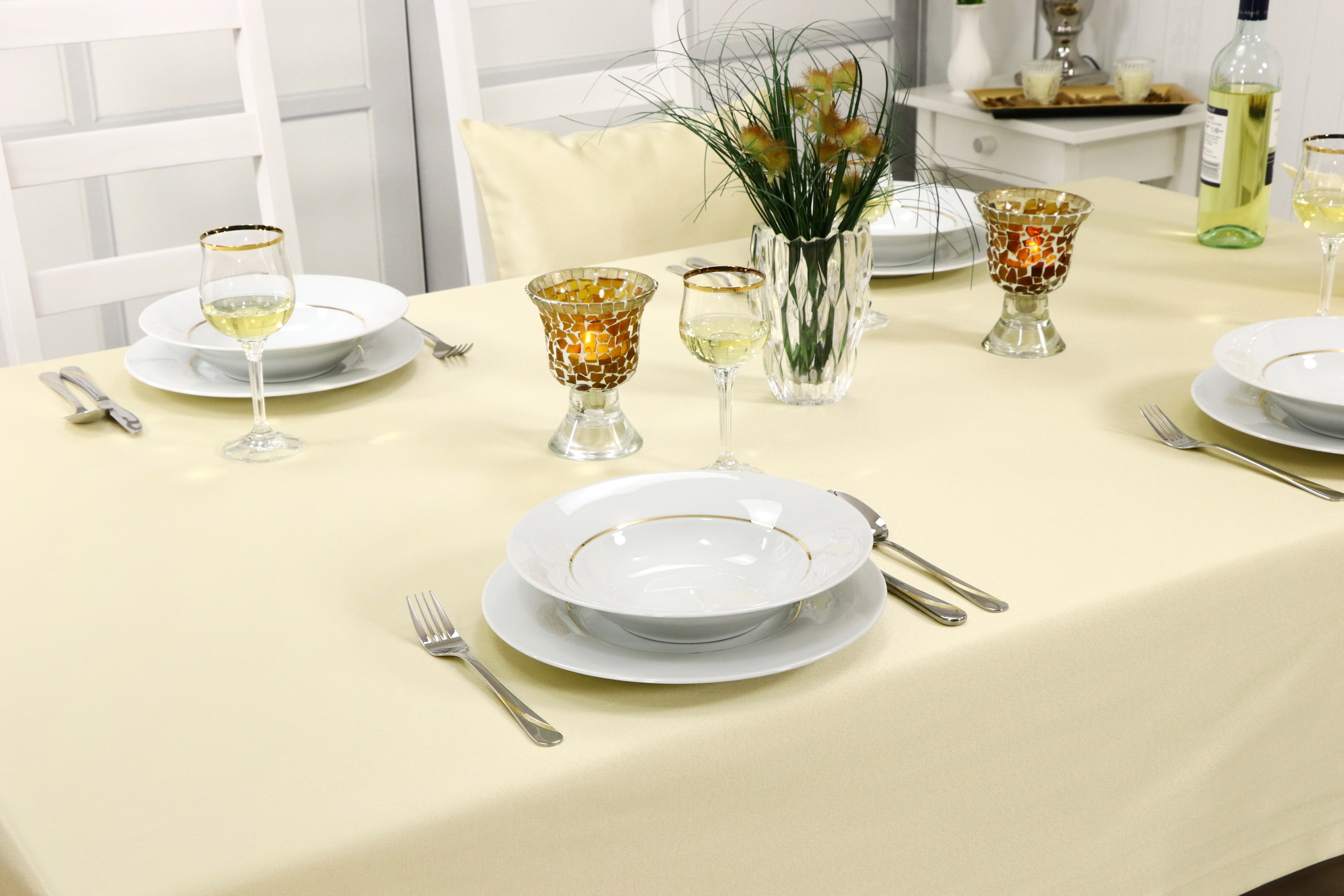 Einfarbige Tischdecke Goldfarben mit Fleckschutz Breite 140 cm