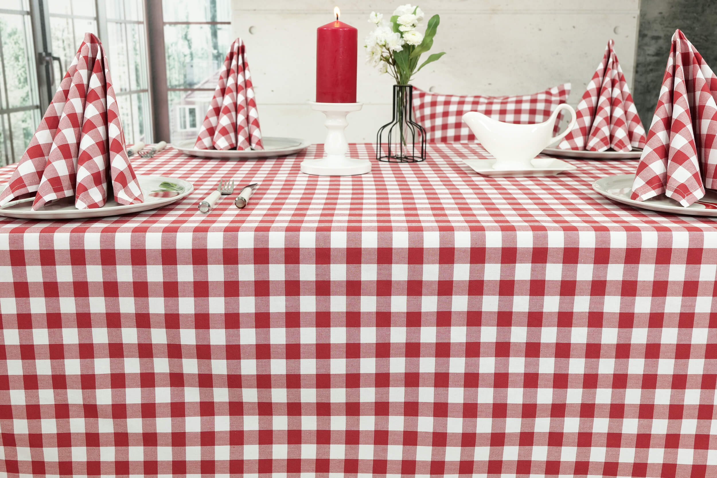 Karierte Tischdecke Breite 150 cm Rot Weiß Cuadros