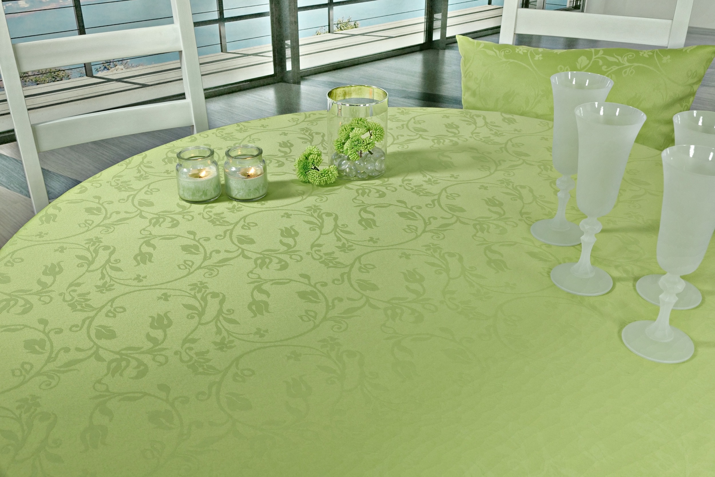 Tischdecke mit Fleckschutz Maigrün Blütenranke Fresh Breite 130 cm OVAL