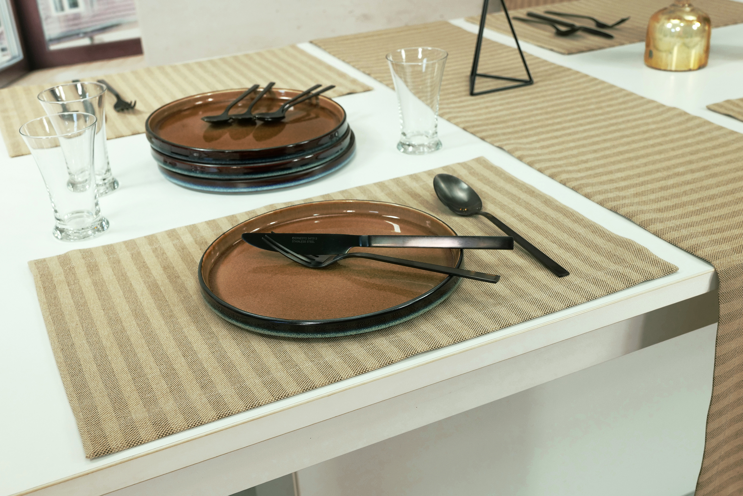 Tischset mit Fleckschutz Braun Beige gestreift Bristol Größe 30x48 cm Platzset