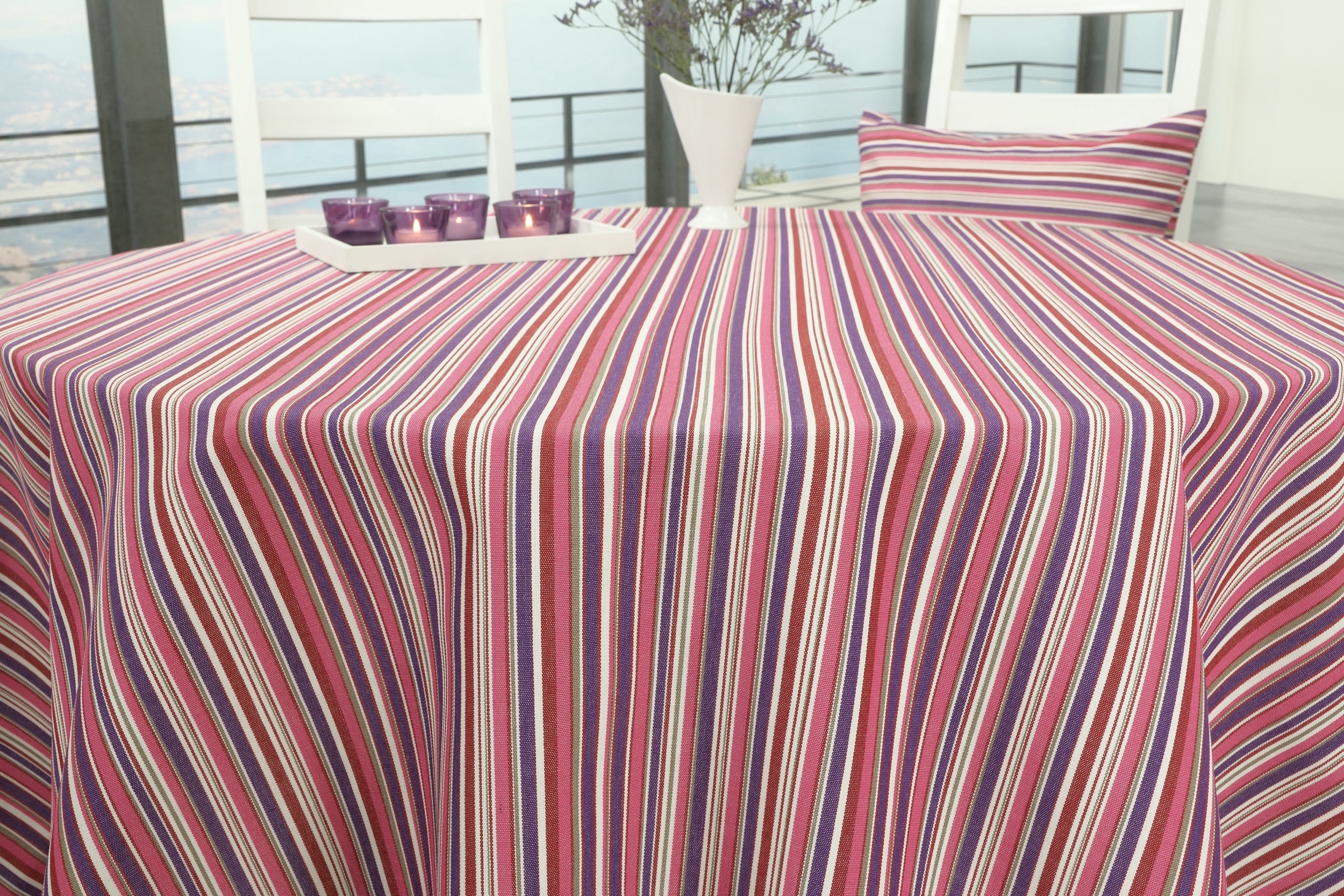 Tischdecke mit Fleckschutz Pink striped Outside ab 80 cm bis 200 cm RUND