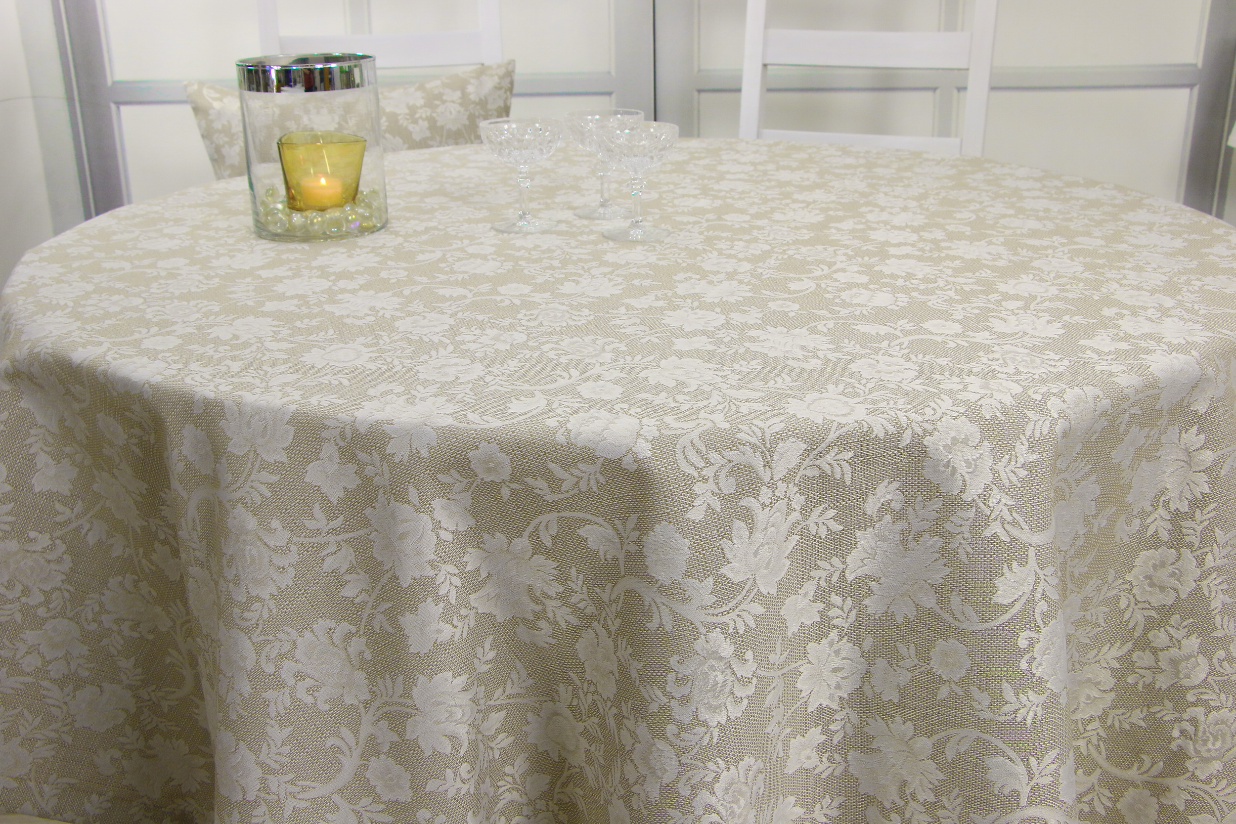 Tischdecke mit Fleckschutz Evita Perlsand Ranke ab 80 cm bis 200 cm RUND