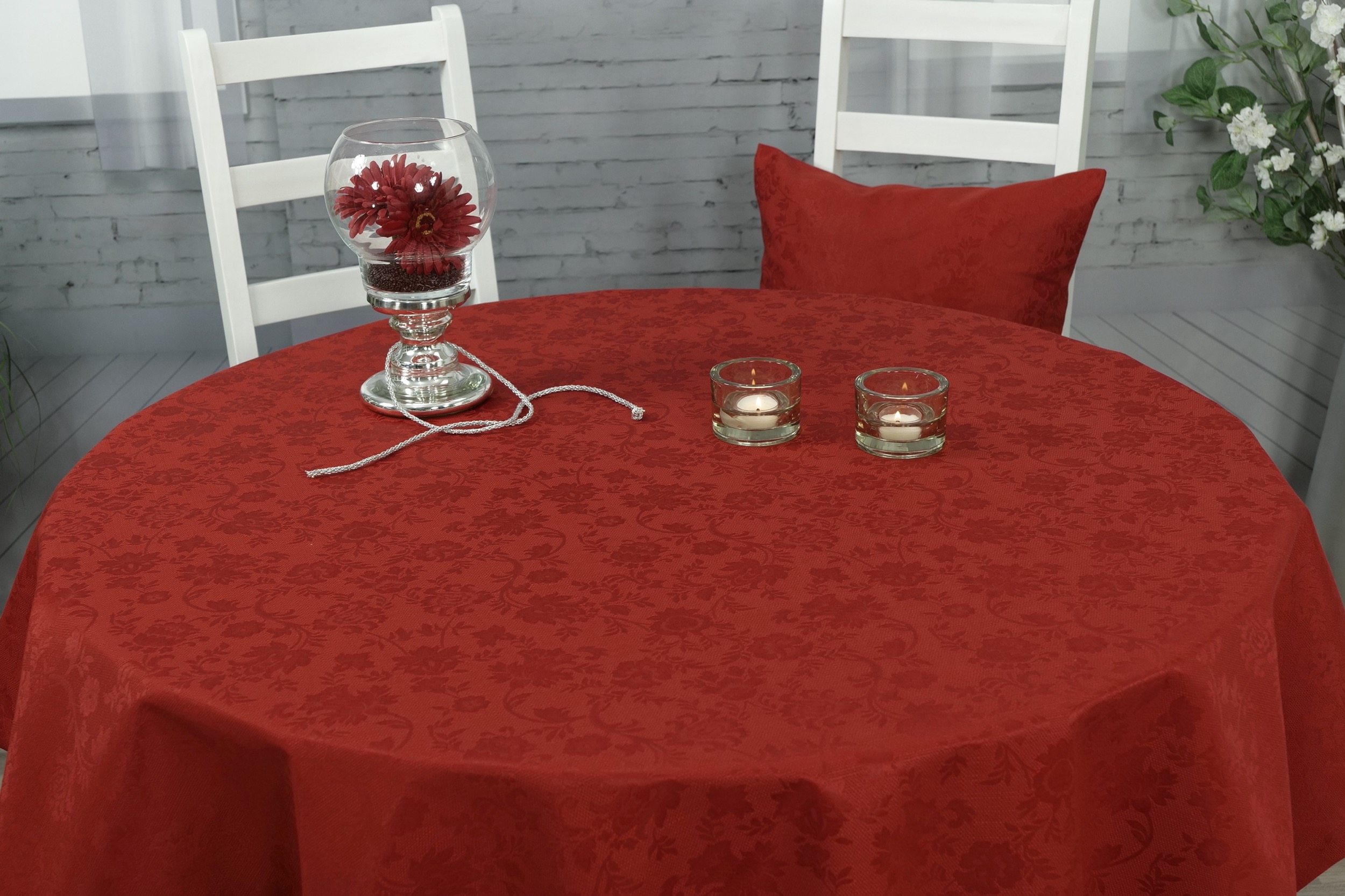 Tischdecke mit Fleckschutz Evita Rot Ranke ab 80 cm bis 200 cm RUND