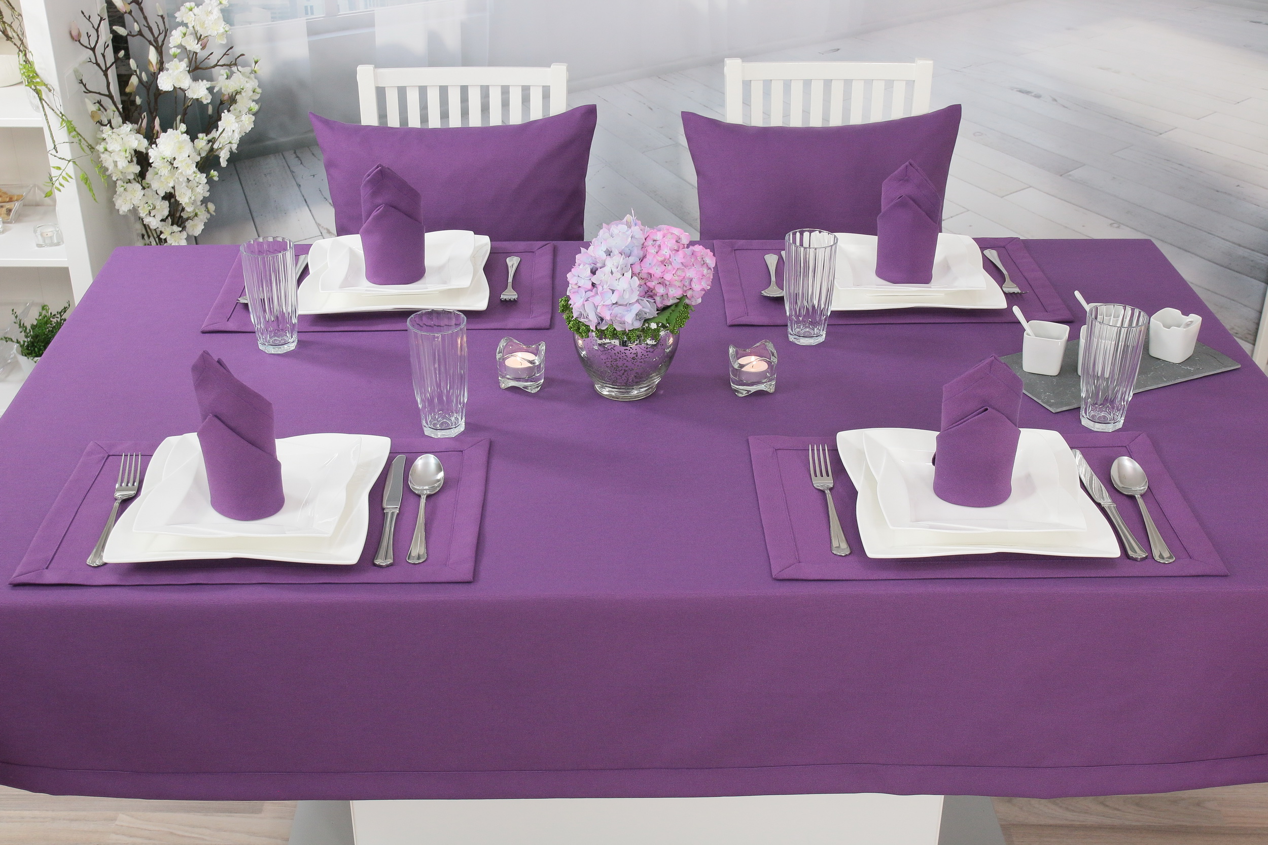 Tischdecke Violett einfarbig Breite 100 cm