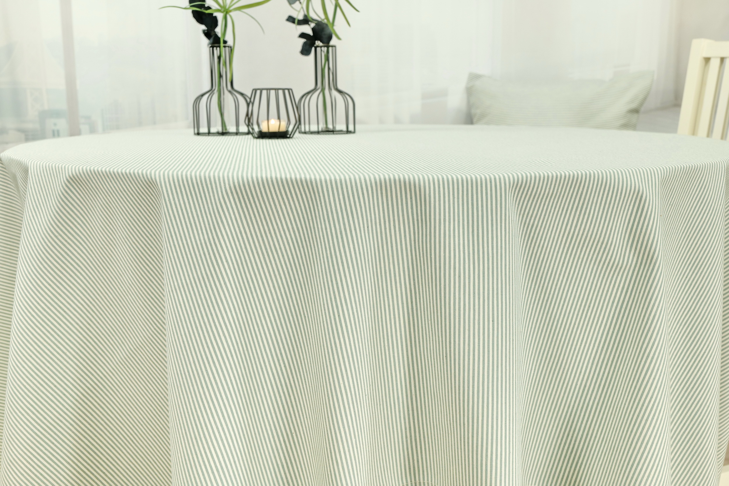 Tischdecke pastell Grün Streifen Ø ab 80 cm bis 200 cm RUND