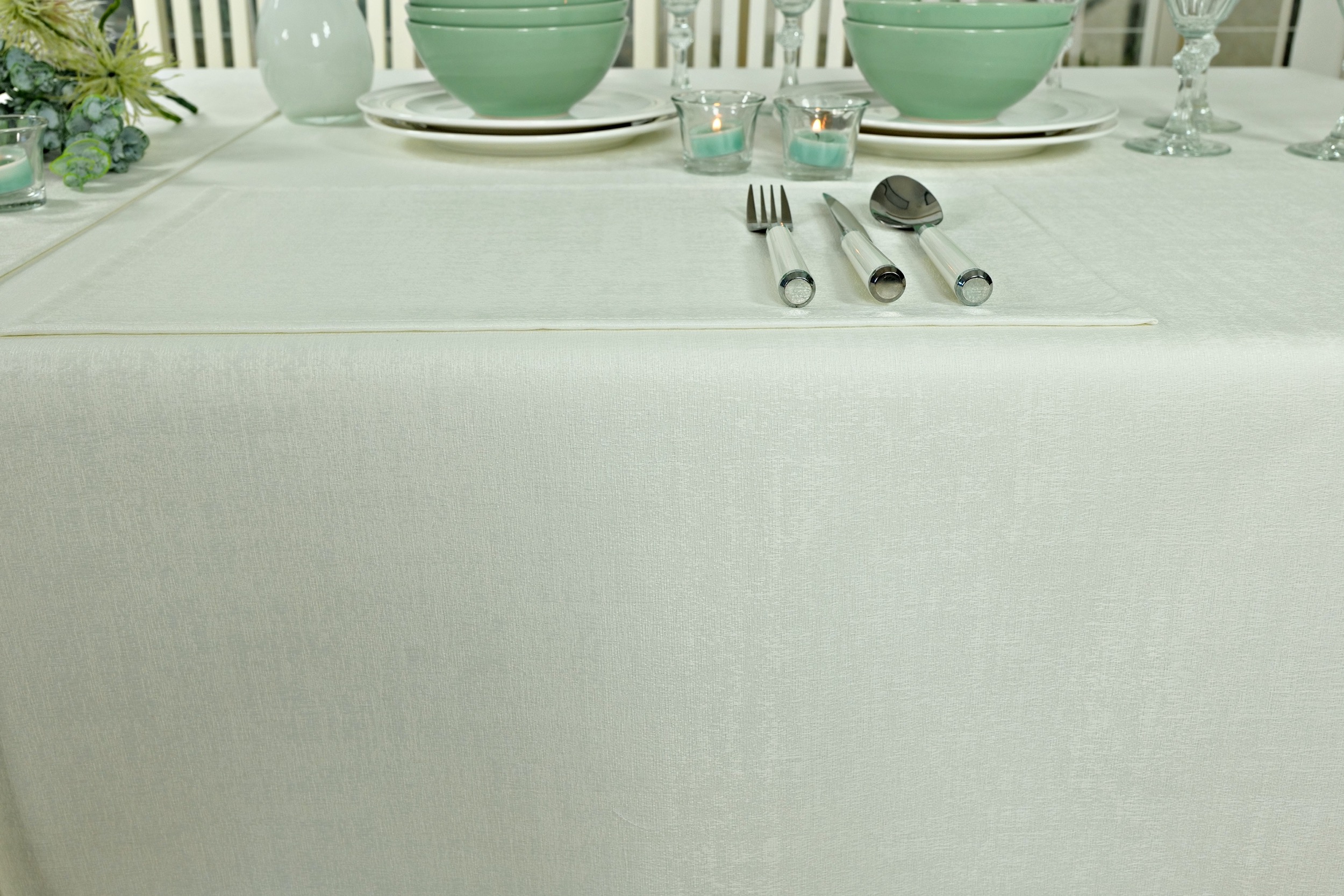 Abwaschbare Tischdecke Cremeweiß uni strukturiert Muriel Breite 120 cm