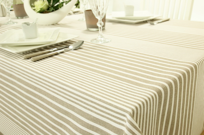 Abwaschbare Tischdecke Braun Weiß gestreift janita Breite 120 cm