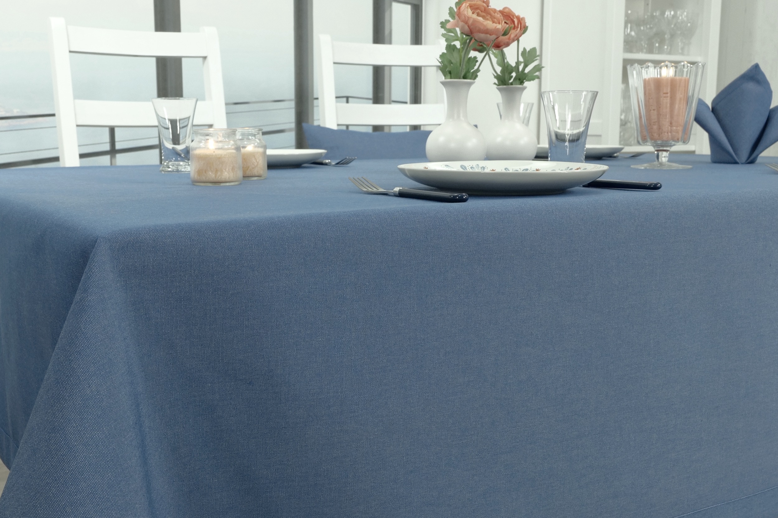 Tischdecke mit Fleckschutz Blau uni Outside ab 80x80 cm - 200x200 cm QUADRATISCH