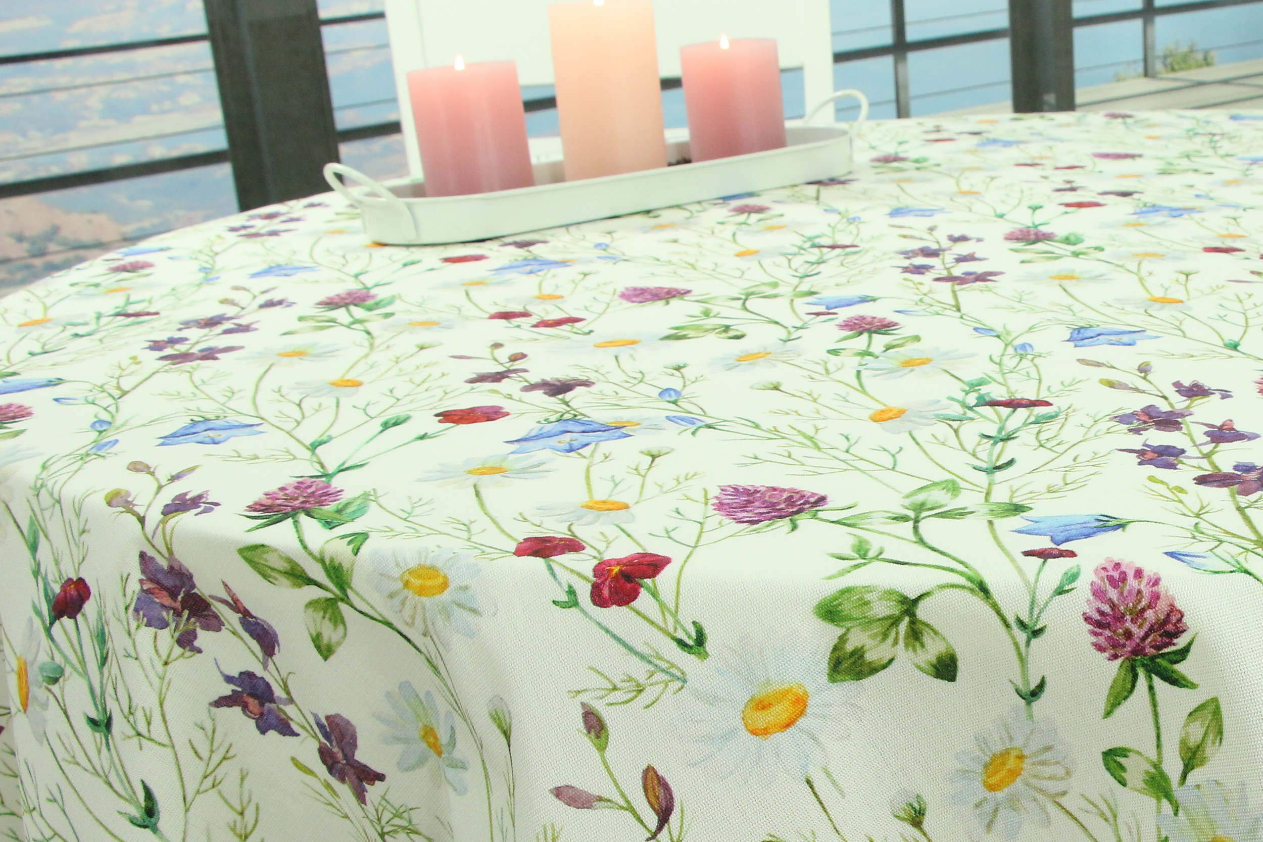 Tischdecke mit Fleckschutz Blumenwiese Fiorito Breite 130 cm OVAL